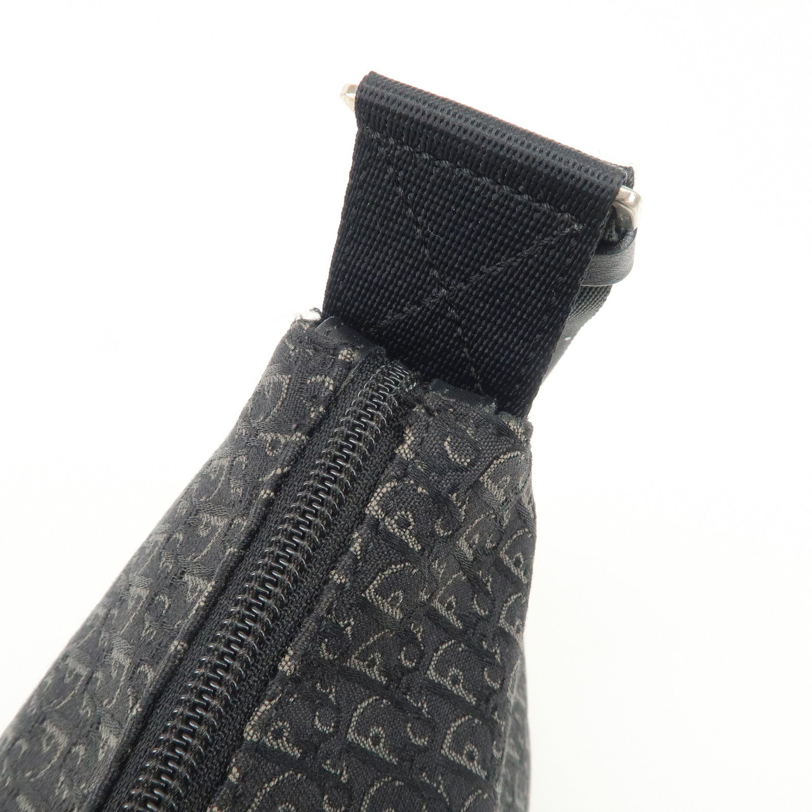 Christian Dior Trotter Leather Canvas Shoulder Bag Black Gray Used