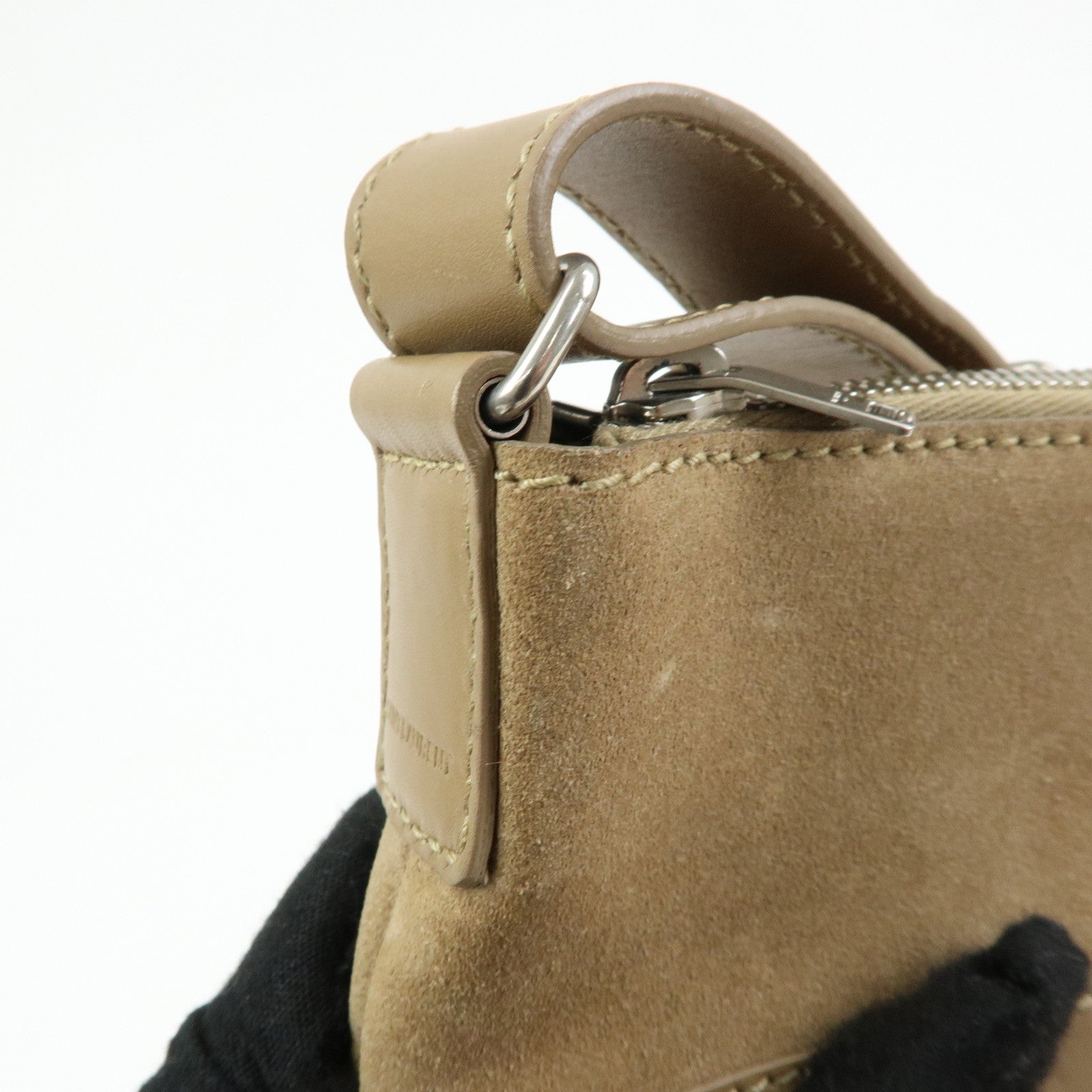 SAINT LAURENT PARIS Suede Leather Shoulder Crossbody Bag Beige