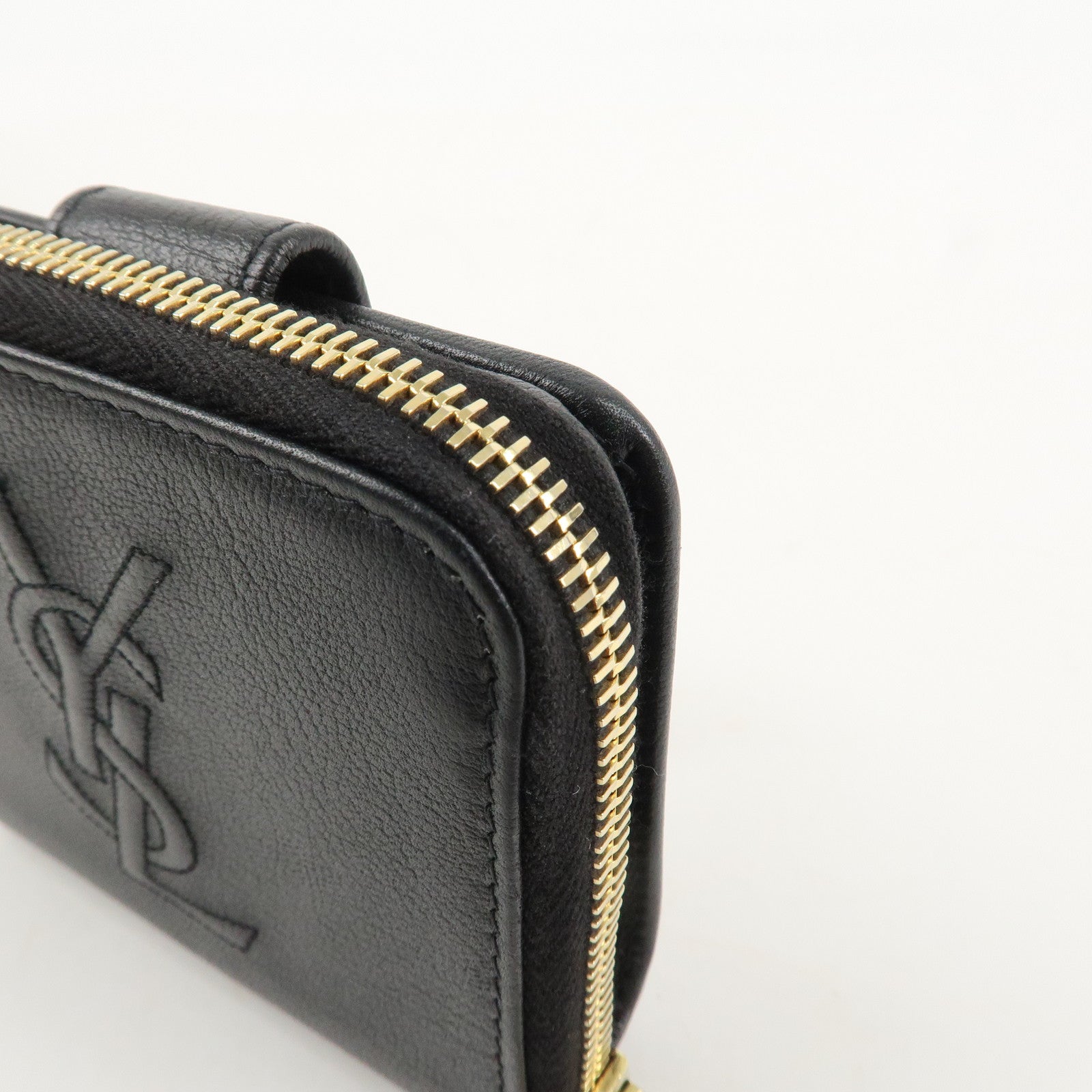SAINT LAURENT Round Zippy Leather Bi-fold Wallet Black 568985 Used