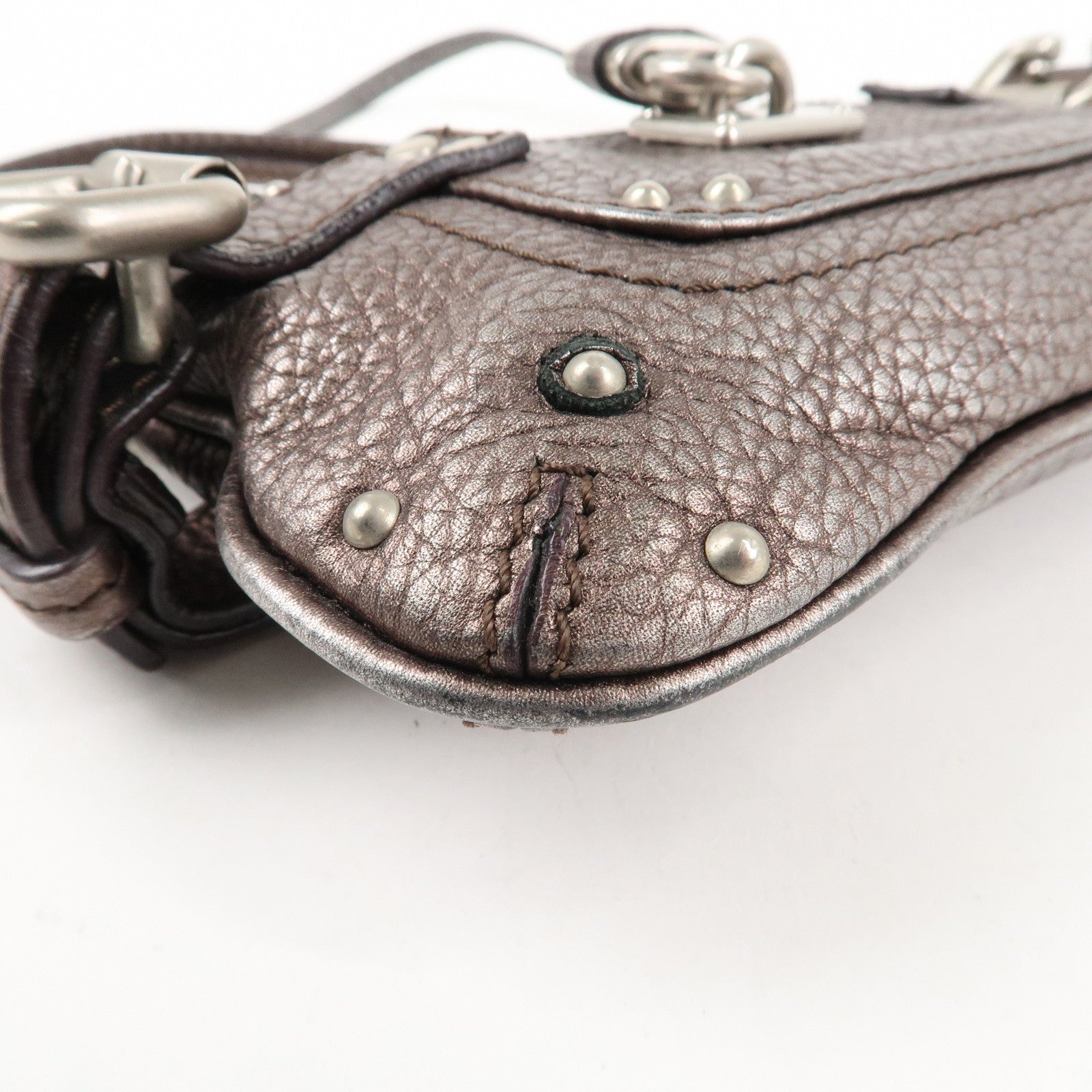 Chloe Paddington Leather Mini Bag Pouch Metallic Silver Used