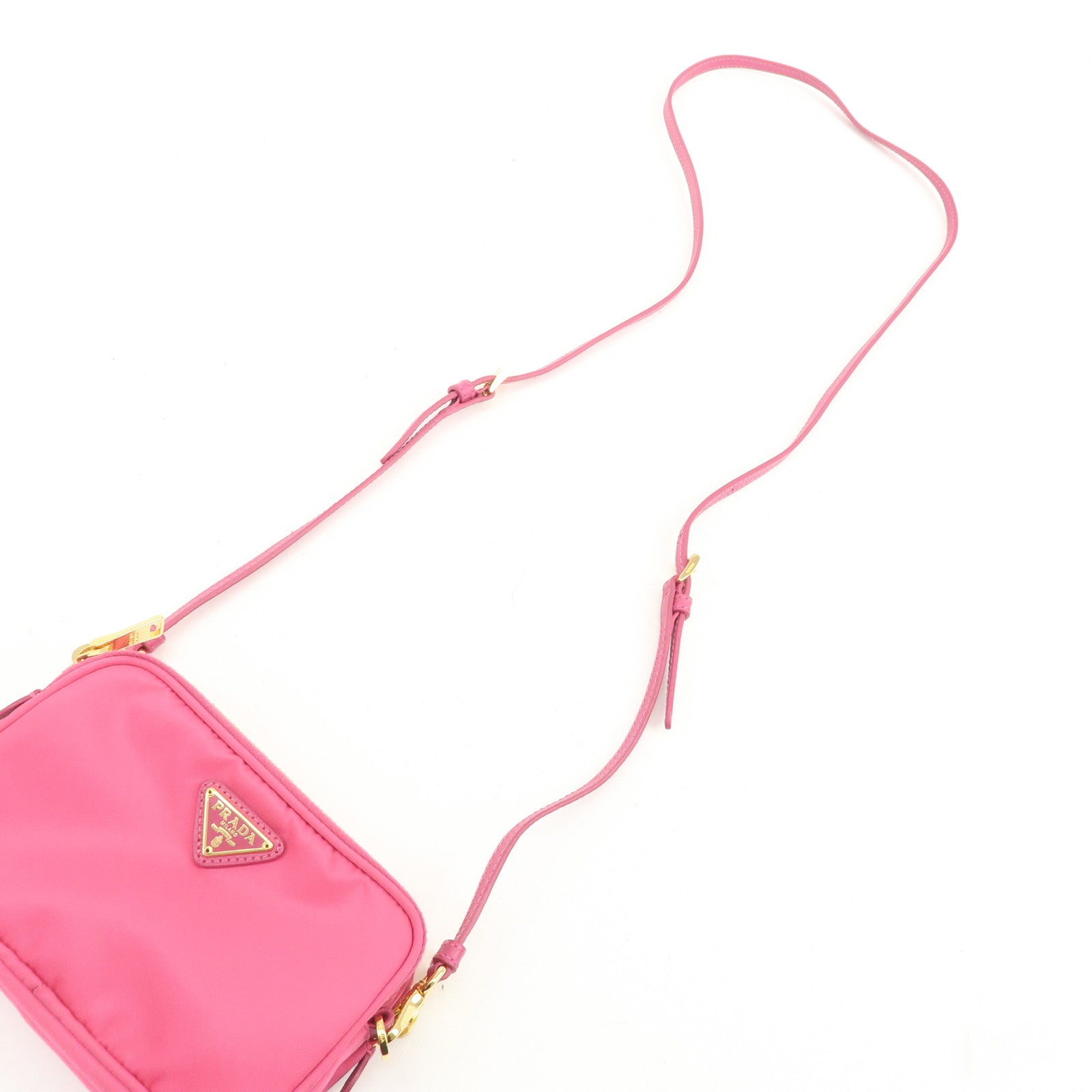 PRADA Triangle Logo Nylon Saffiano Leather Shoulder Bag Pink
