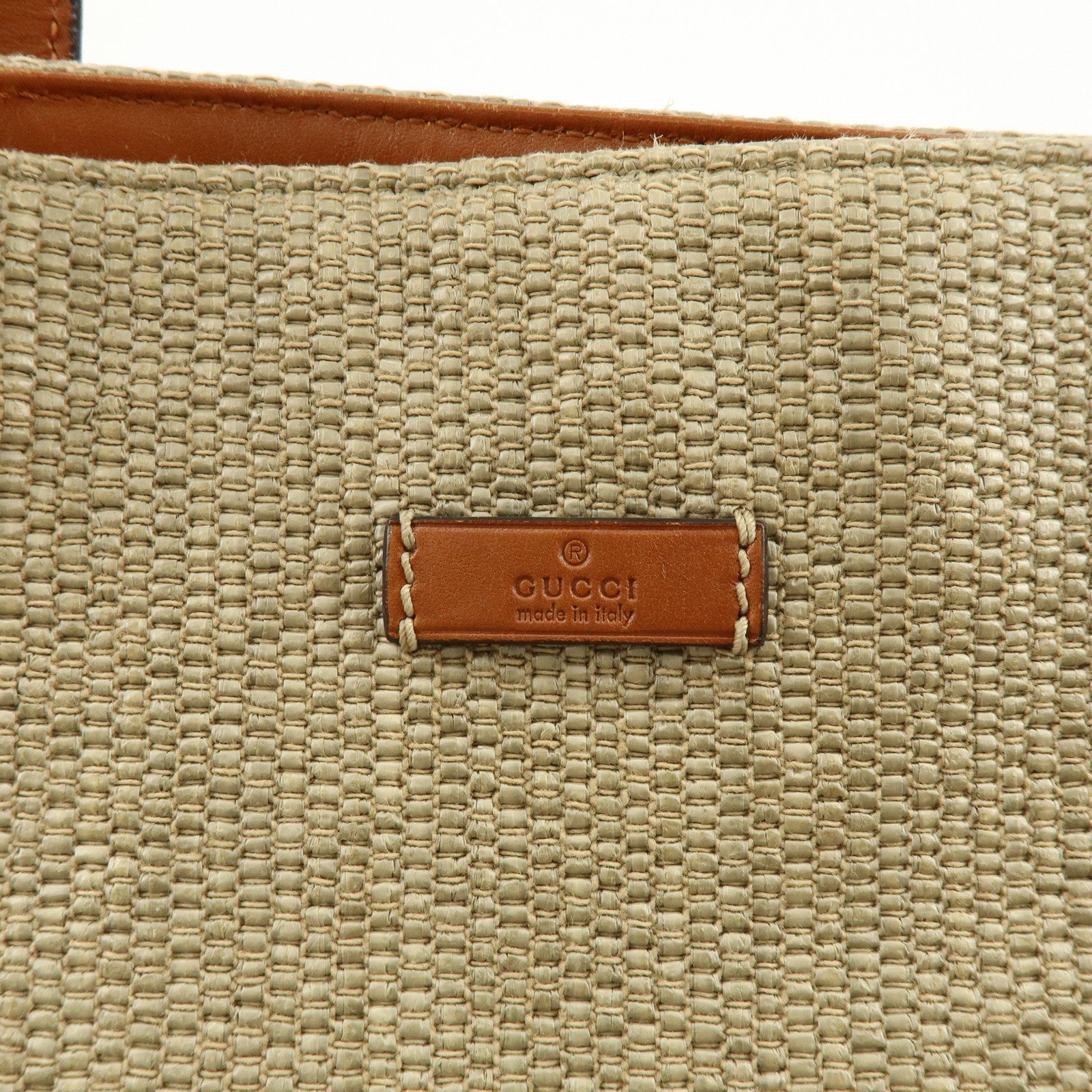 GUCCI Straw Leather Tote Bag Shoulder Bag Beige Brown 309551