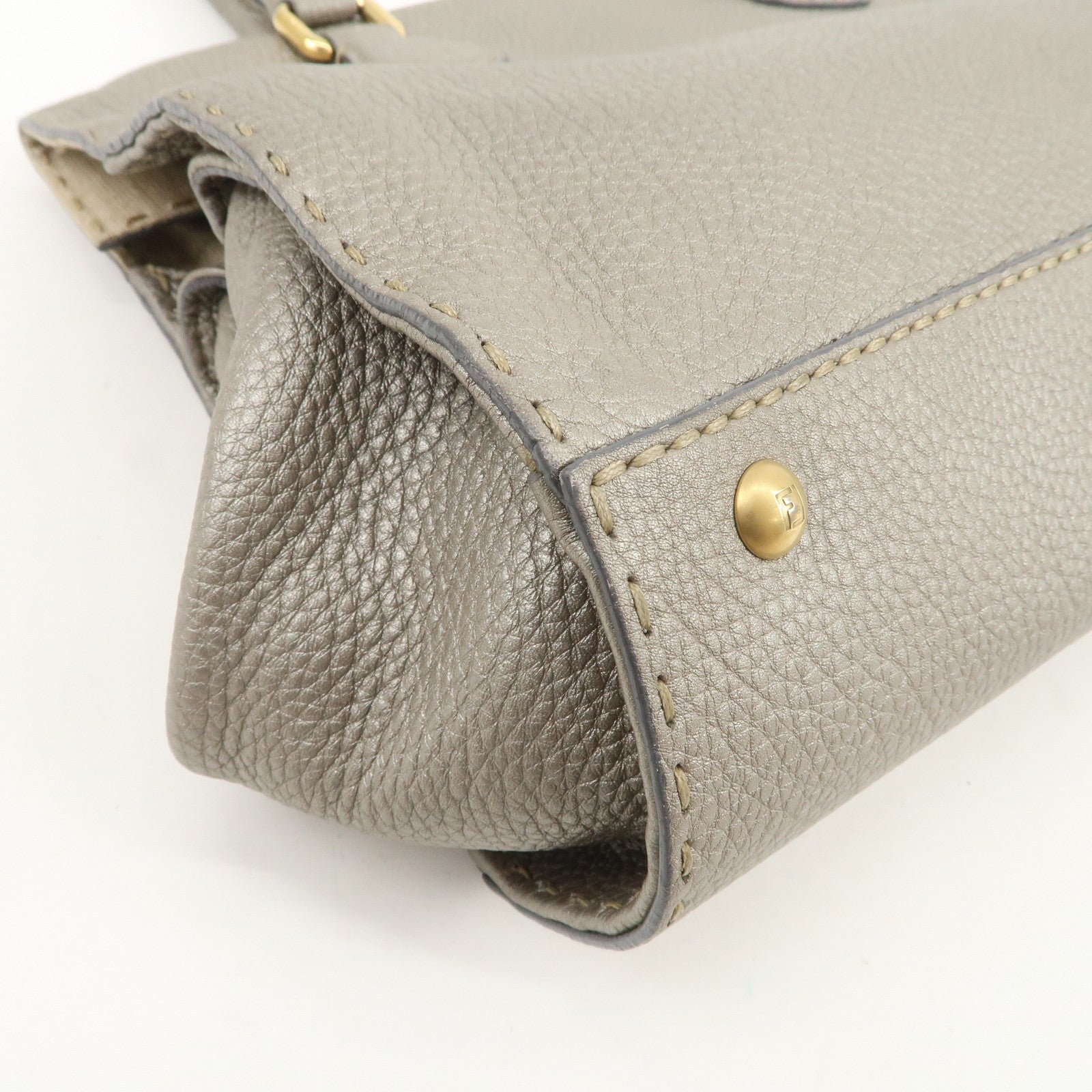 FENDI Seleria Leather Hand Bag Shoulder Bag Metallic Gray 8BN218