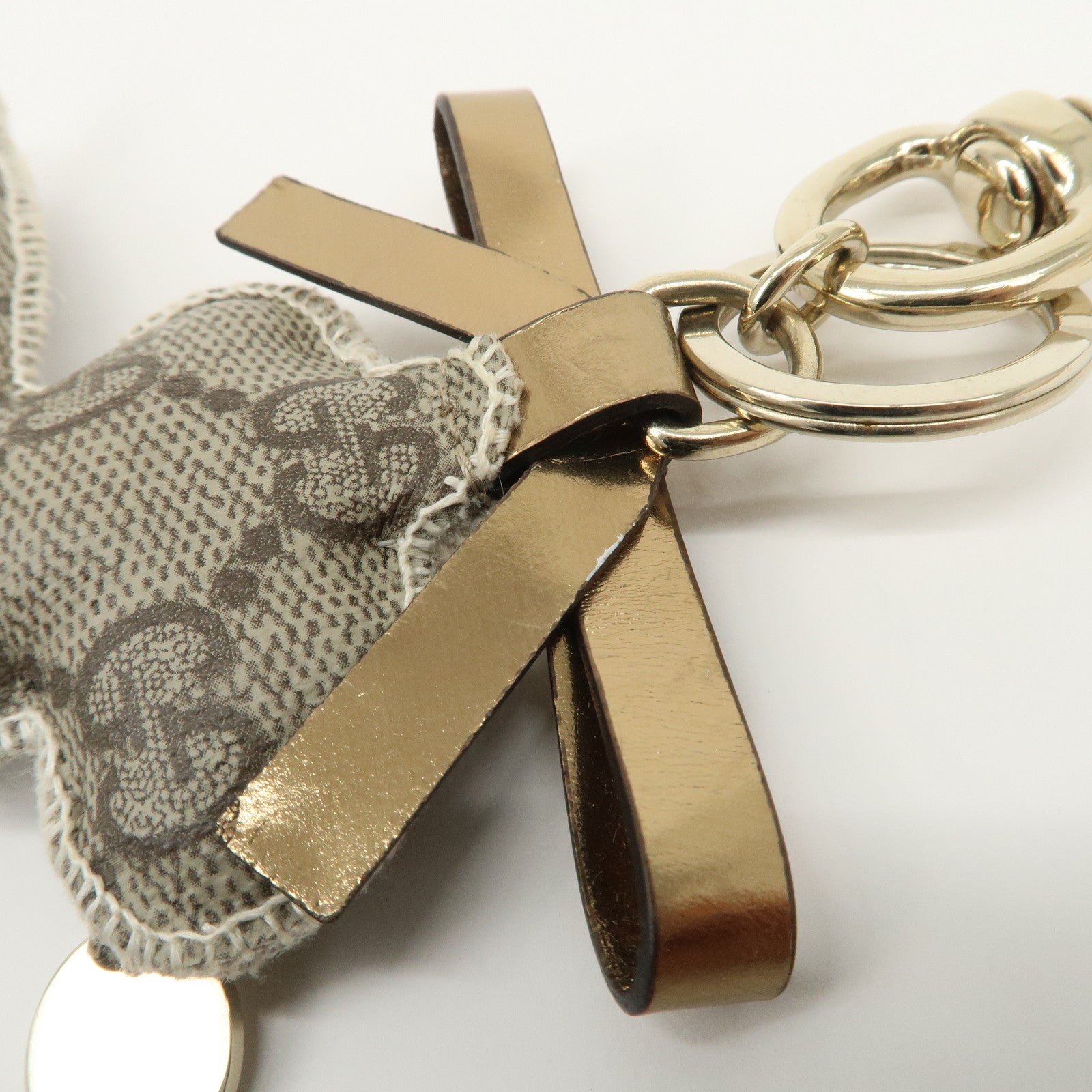 GUCCI Gucciori GG Supreme Dog Bag Charm Beige Black Gold