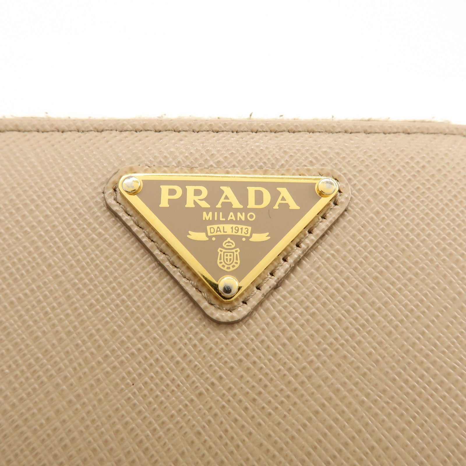 PRADA Triangle Logo Saffiano Leather Coin Case Beige 2MM003