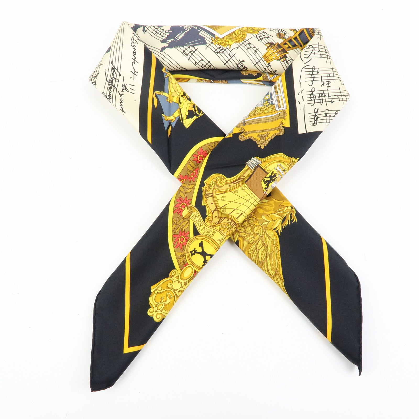 HERMES Carre 90 Silk 100% Scarf IN SALZBURG Black Gold