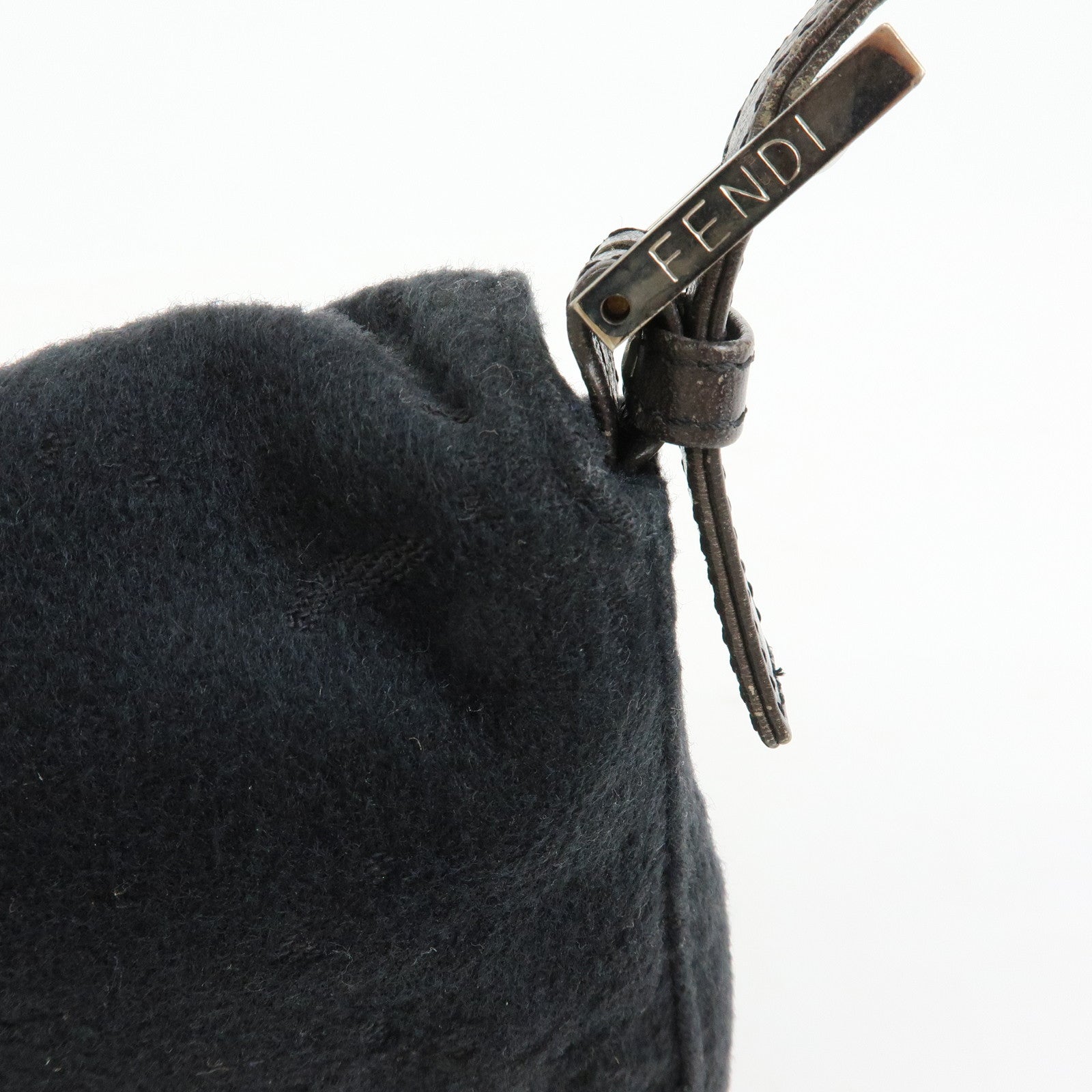 FENDI Mamma Baguette Wool Leather Shoulder Bag Hand Bag Black 26424