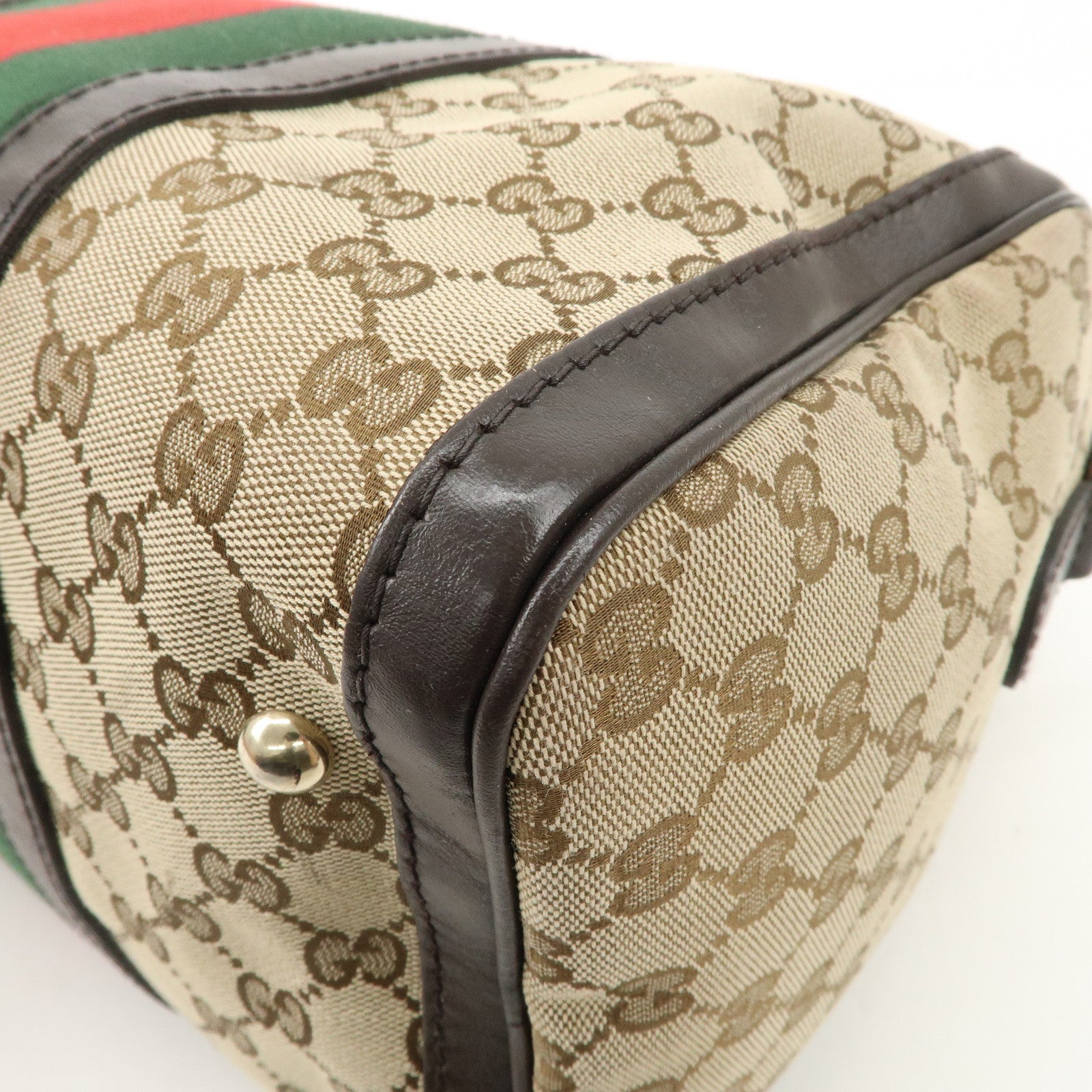 GUCCI Sherry GG Canvas Leather 2Way Bag Boston Bag Beige 247205 Used