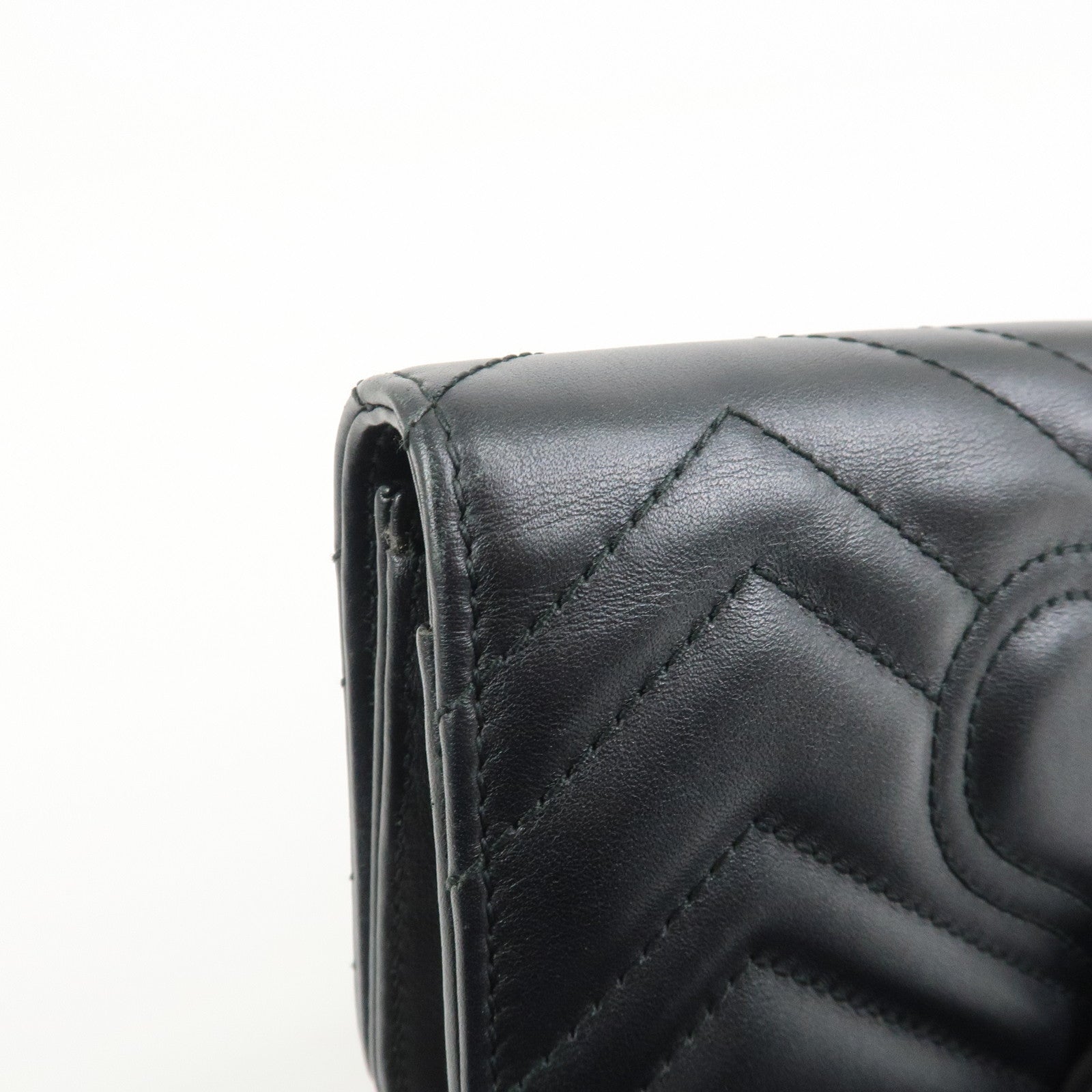 GUCCI GG Marmont Leather Chain Shoulder Bag Black Gold 488426
