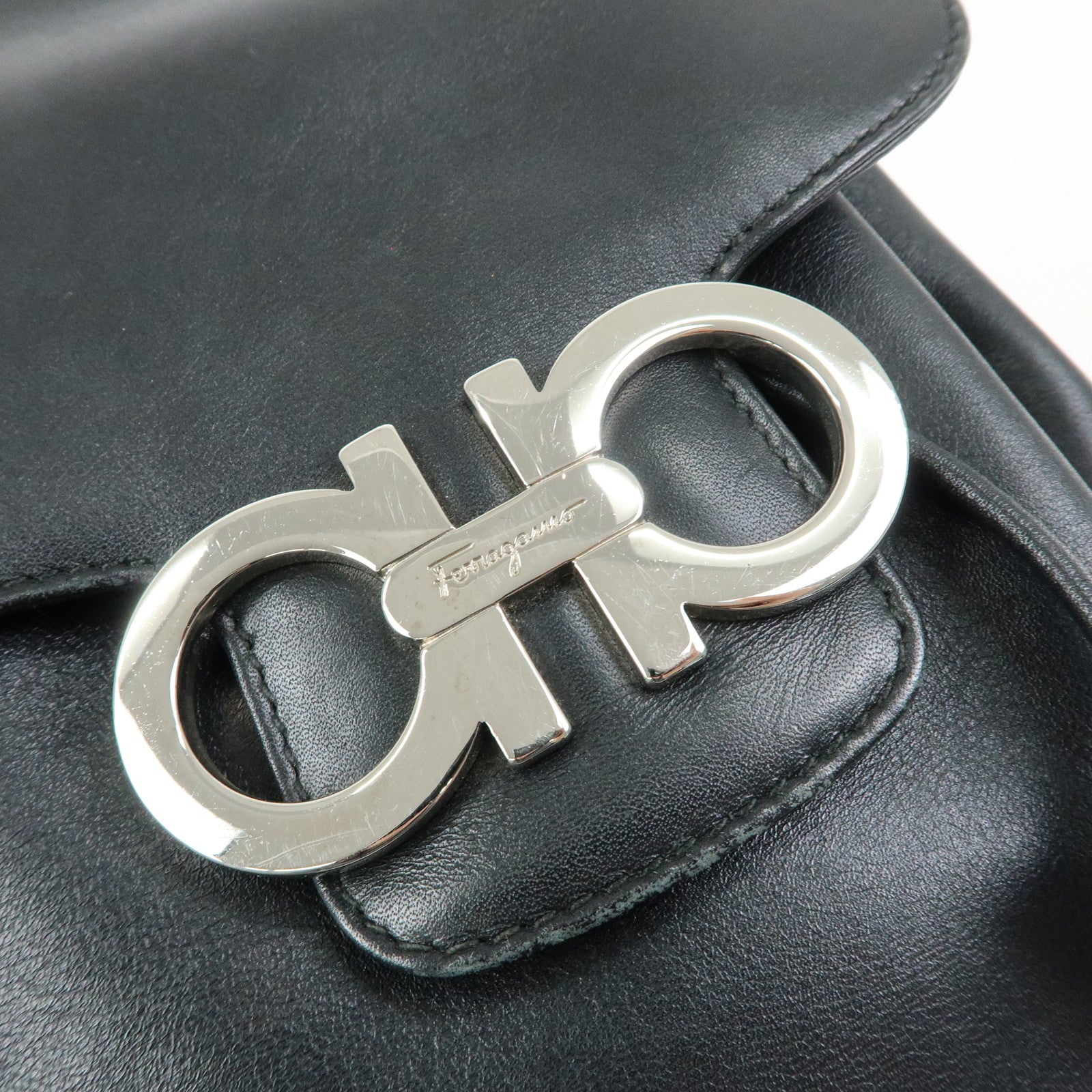 Ferragamo Gancni Leather Mini Backpack Rucksack Black Silver