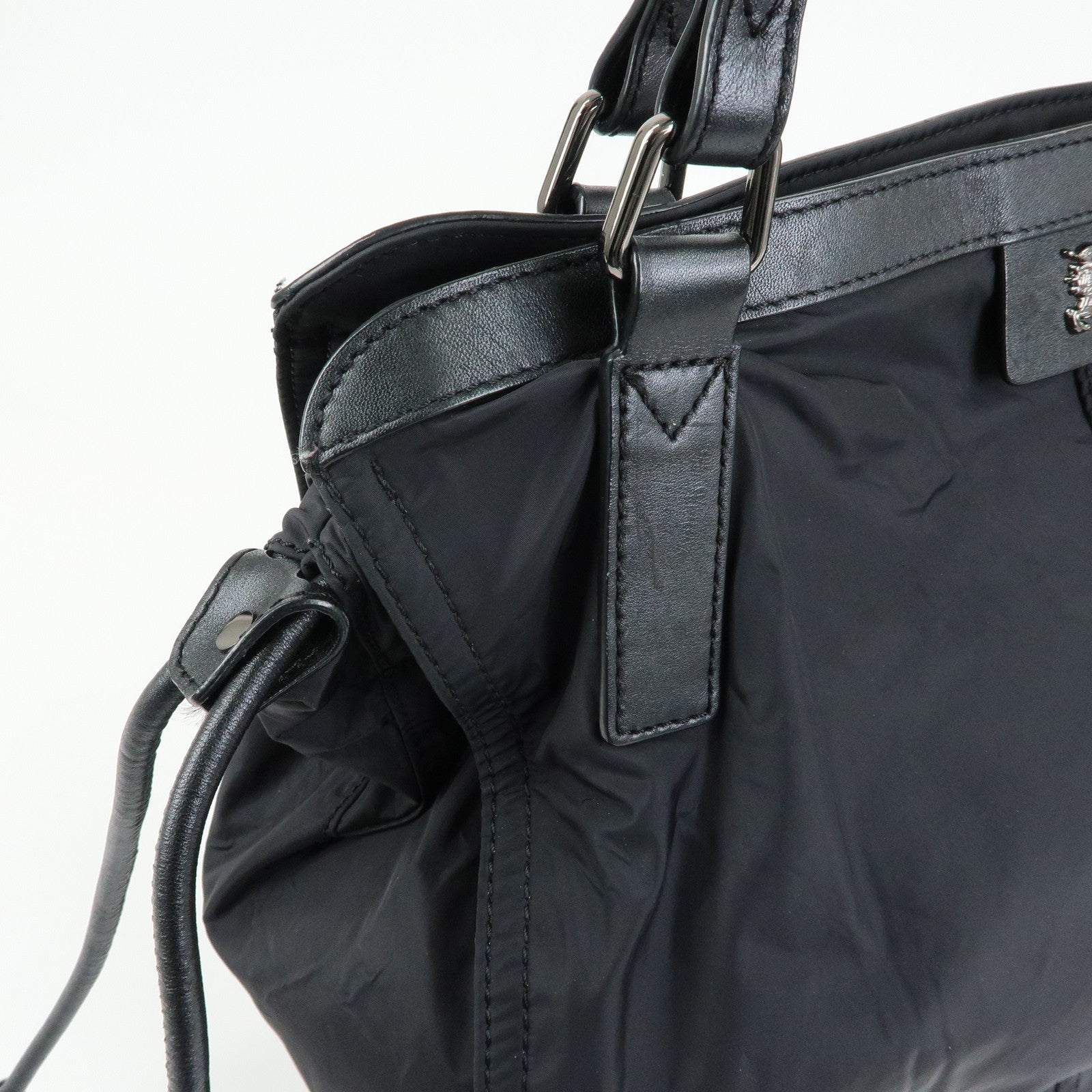 BURBERRY Nylon Leather Tote Bag Shoulder Bag Black