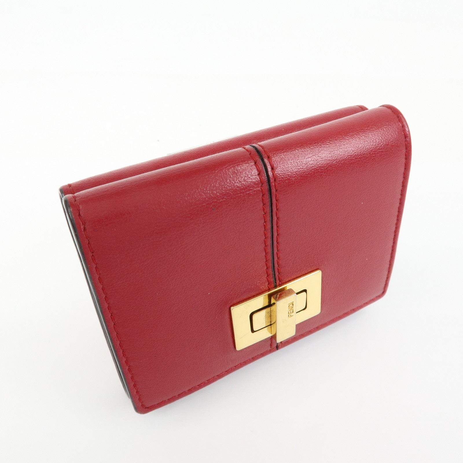 FENDI Peekaboo Leather Compact Trifold Wallet Red 8M0445