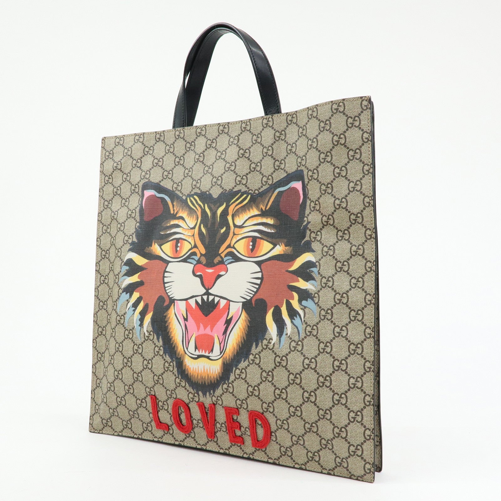 GUCCI GG Supreme Leather Tigar Tote Bag Beige Black 450950
