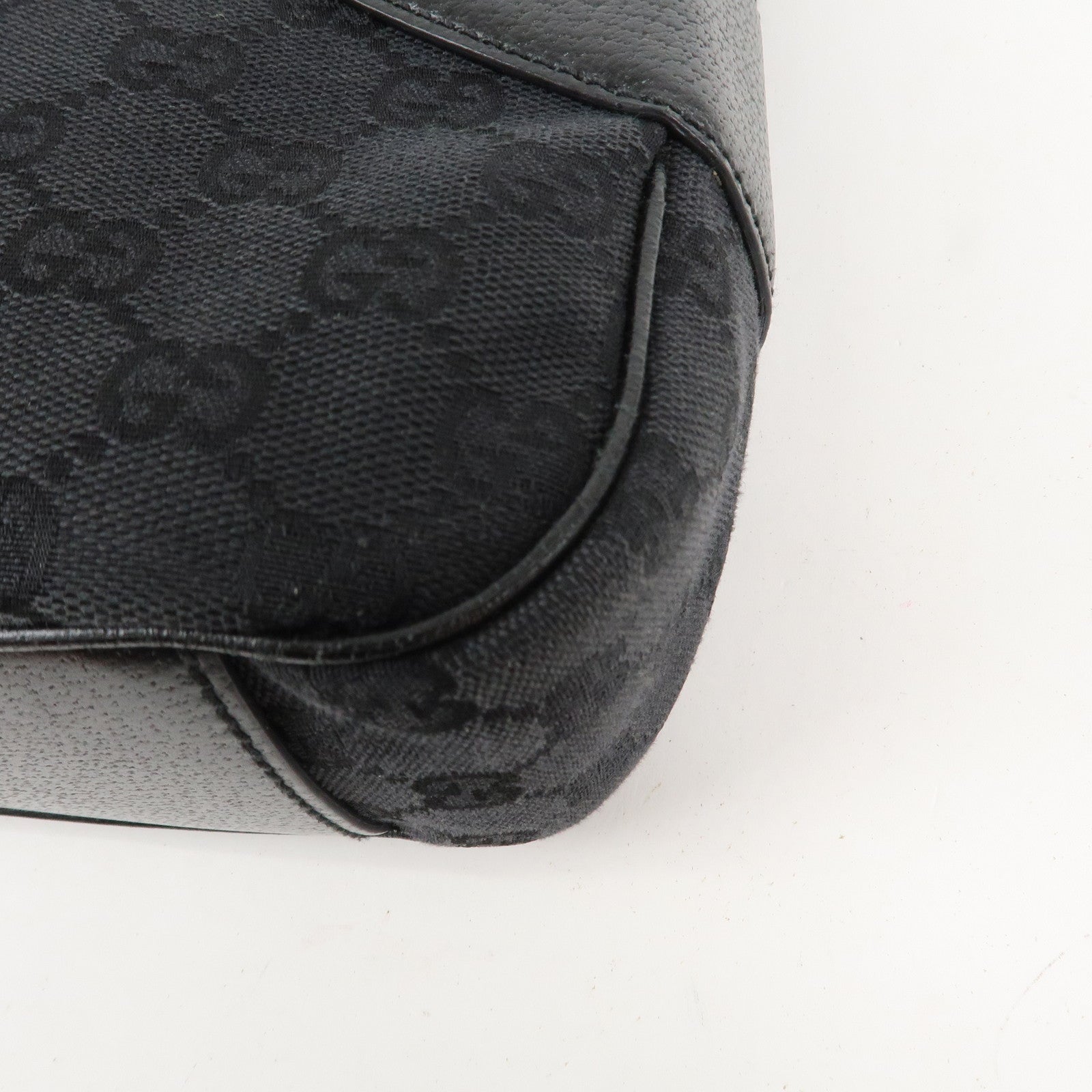 GUCCI Logo GG Canvas Leather Shoulder Bag Hand Bag Black 113012