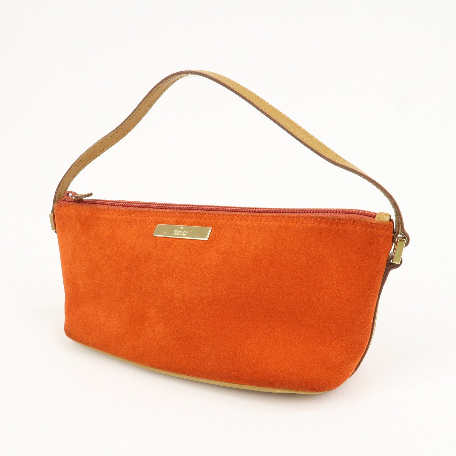 GUCCI Suede Leather Accessory Pouch Hand Bag Orange 039.1103