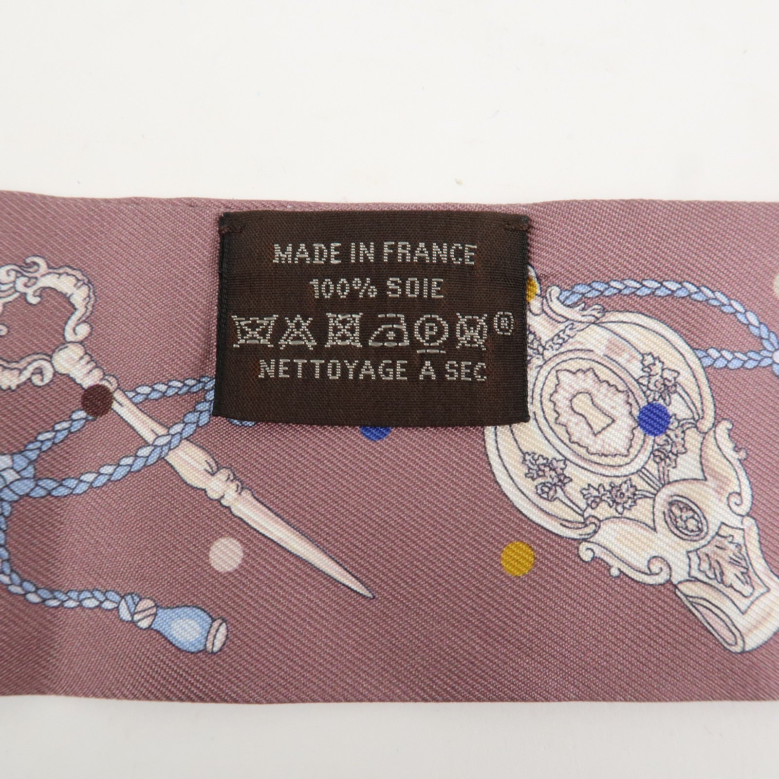 HERMES Silk 100% Twilly Scarf LES CLES A POIS Purple Multicolor