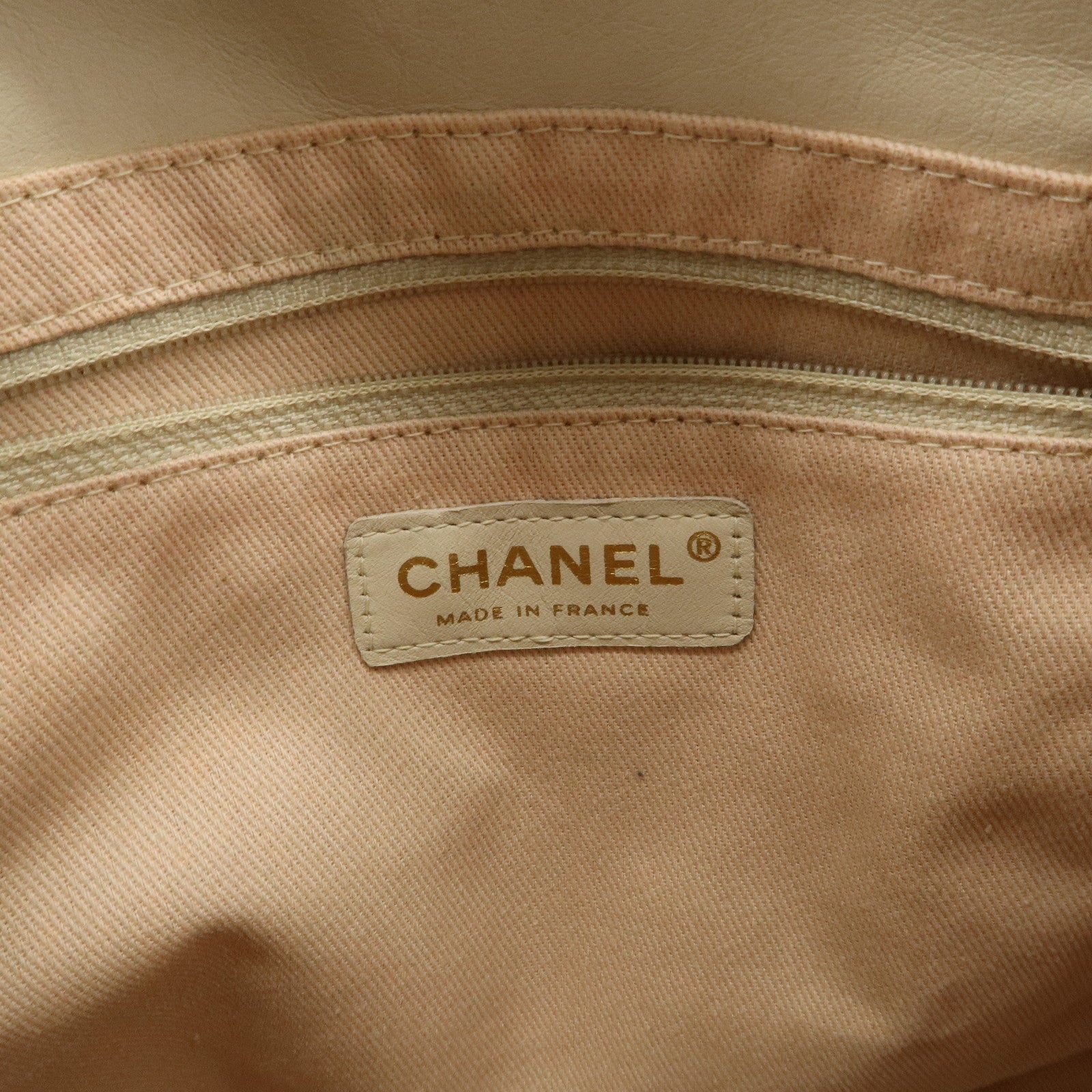 CHANEL Cameria Leather Tote Bag Shoulder Bag Beige White A20856 Used