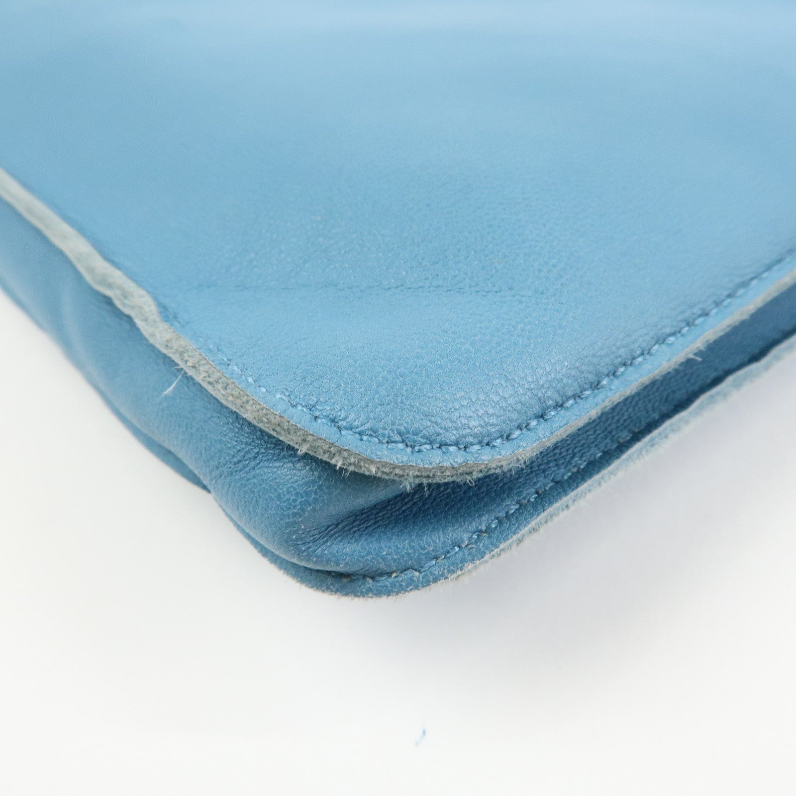 HERMES Lamb Skin Clou de Selle □N Stamped Shoulder Bag Blue Jean