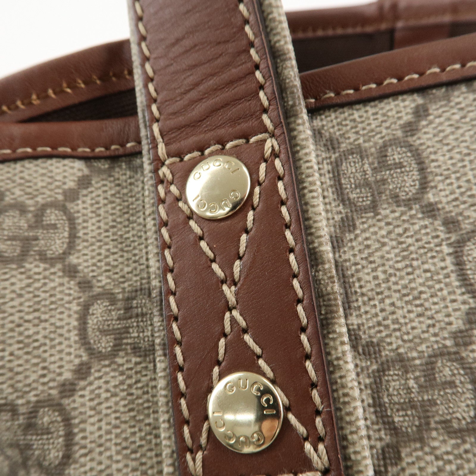 GUCCI Sherry GG Supreme Leather Tote Bag Beige Brown 211135 Used