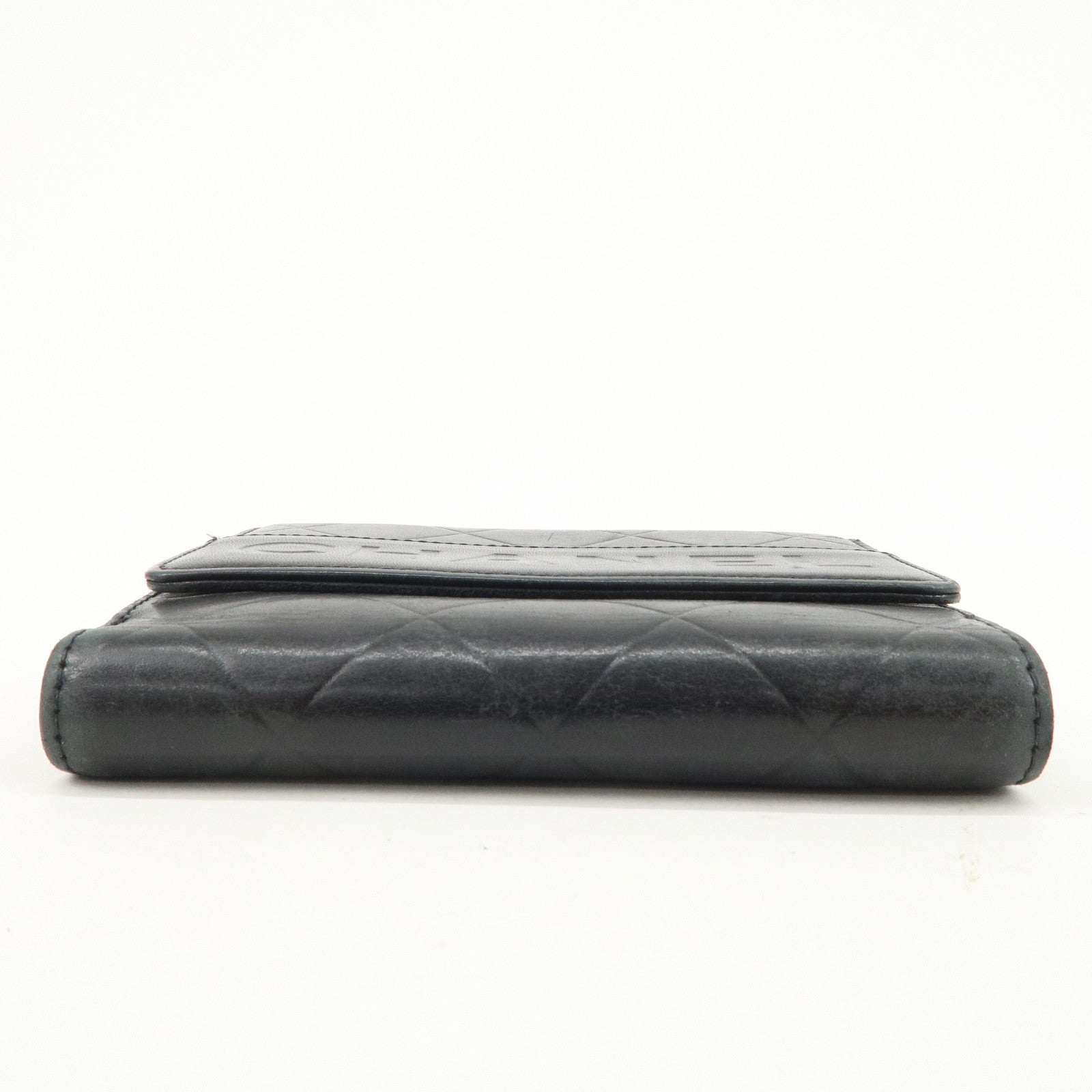 CHANEL Logo Matelasse Lamb Skin Bi-fold Wallet Black