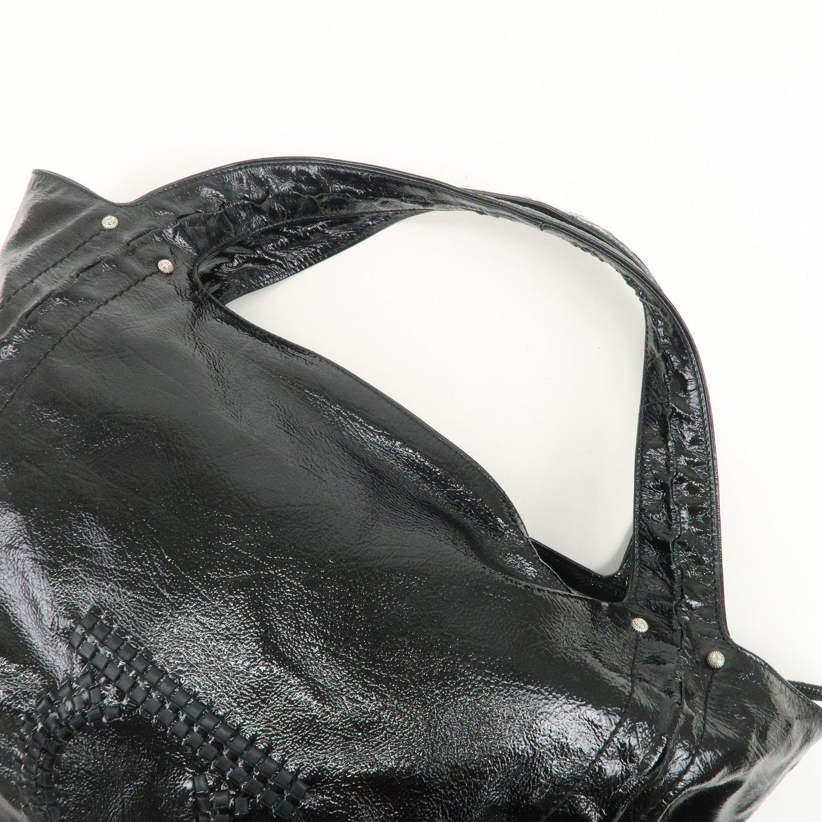 Ferragamo Gancini Logo Patent Leather Tote Bag Shoulder Bag Black
