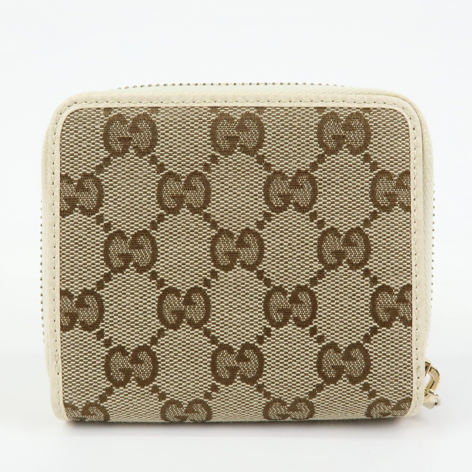 GUCCI GG Canvas Leather Bi-fold Compact Wallet Beige 346056