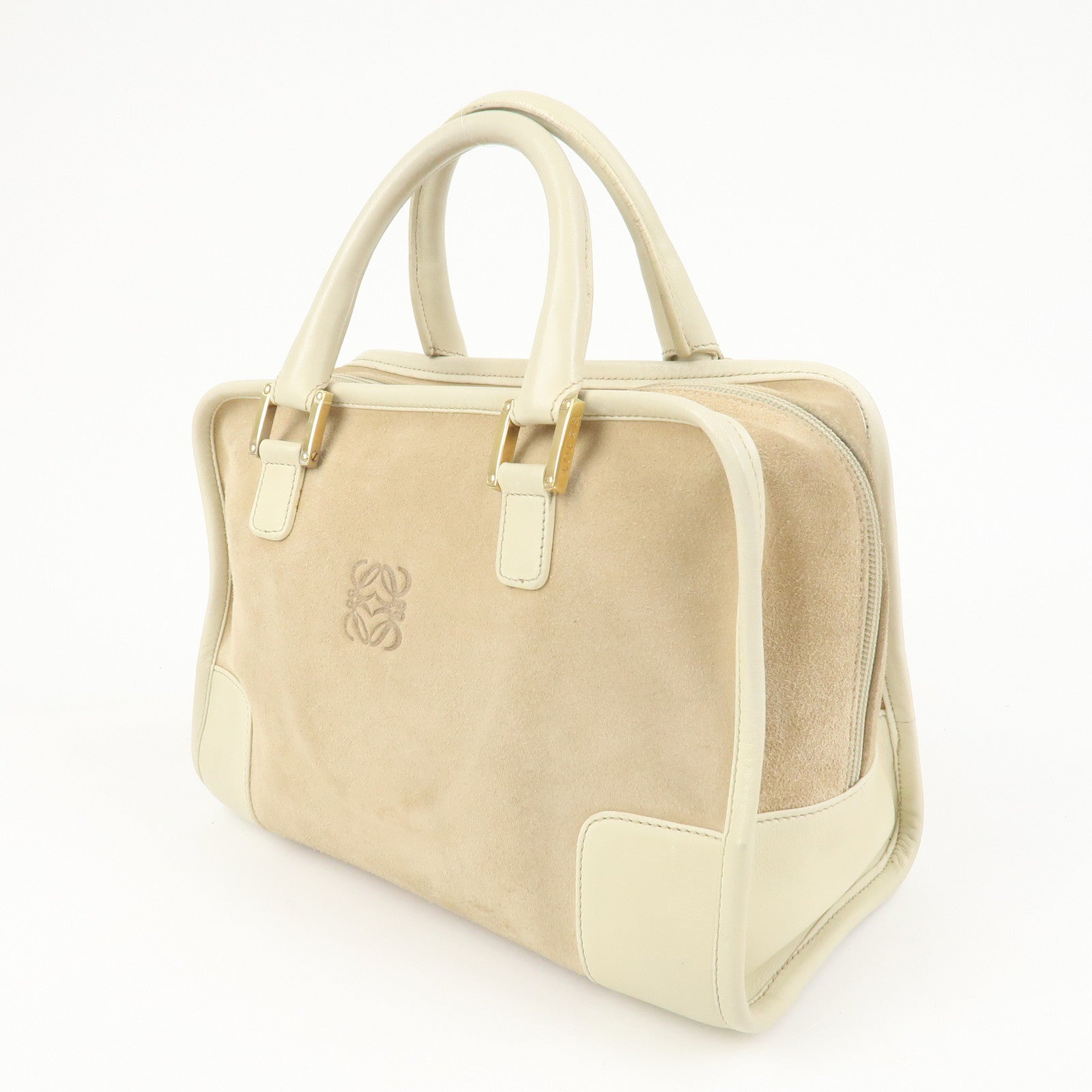 LOEWE Anagram Amazona 28 Suede Leather Hand Bag Beige Ivory