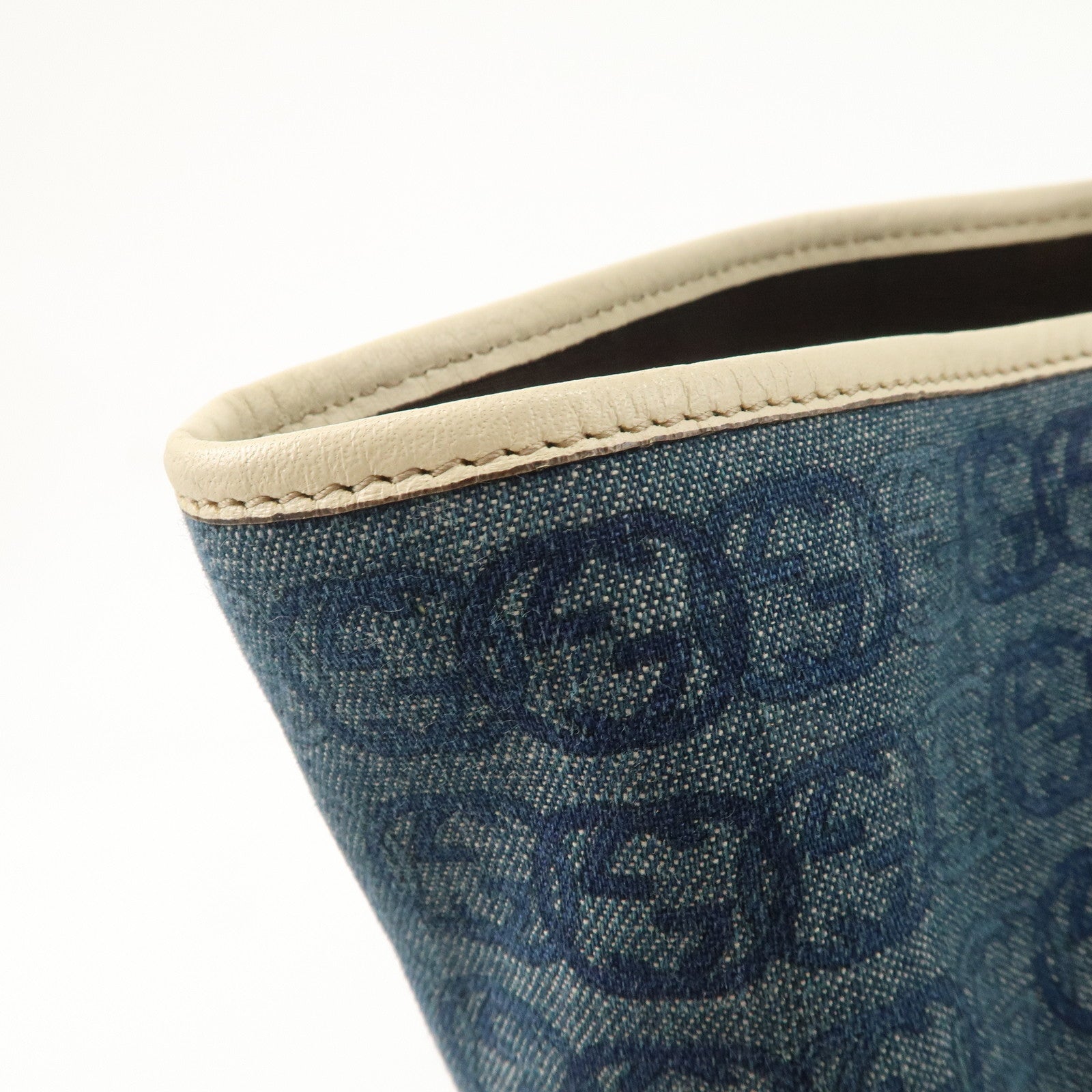 GUCCI Interlocking G Denim Leather Tote Bag Shoulder Bag Blue 257245 Used