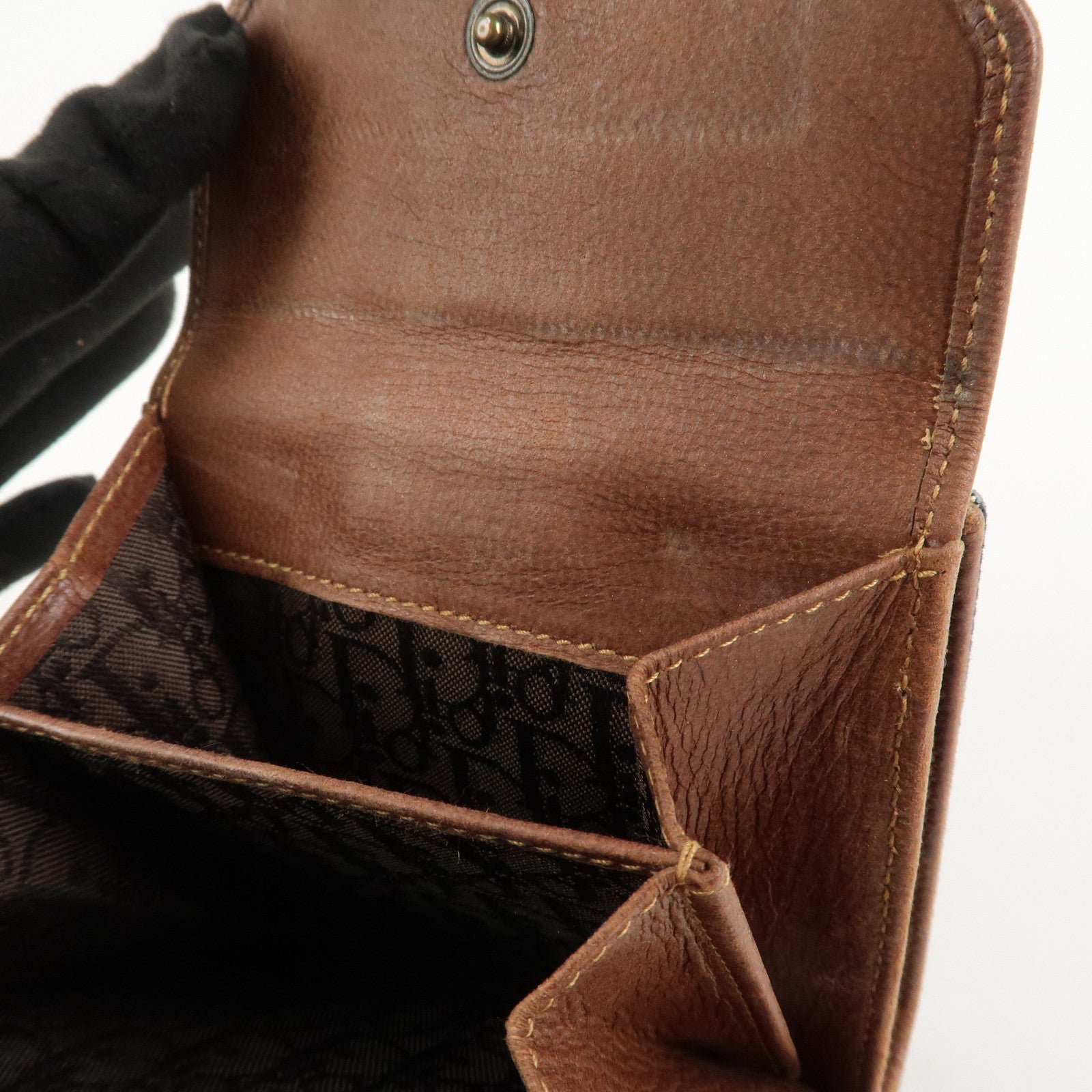 Christian Dior Leather Denim Bi-fold Compact Wallet 46BM-0024 Used