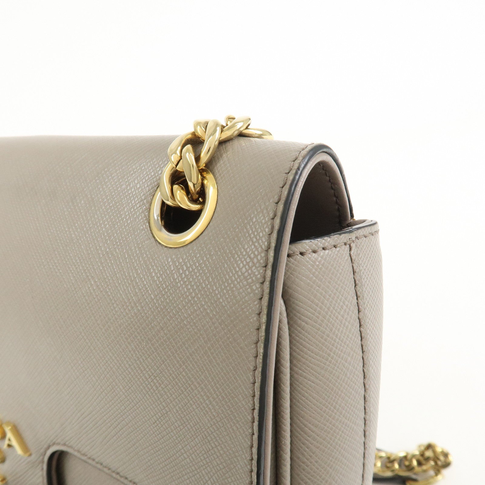 PRADA Saffiano Leather Chain Shoulder Crossbody Bag Gray 1BD193