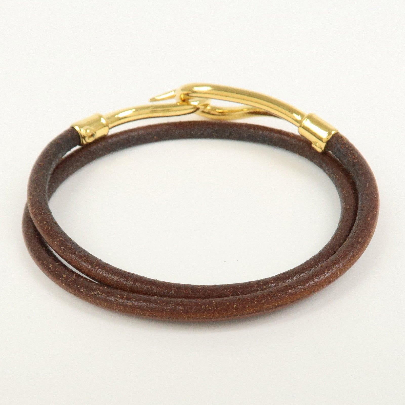 HERMES Jumbo Choker Leather Bracelet Gold Brown
