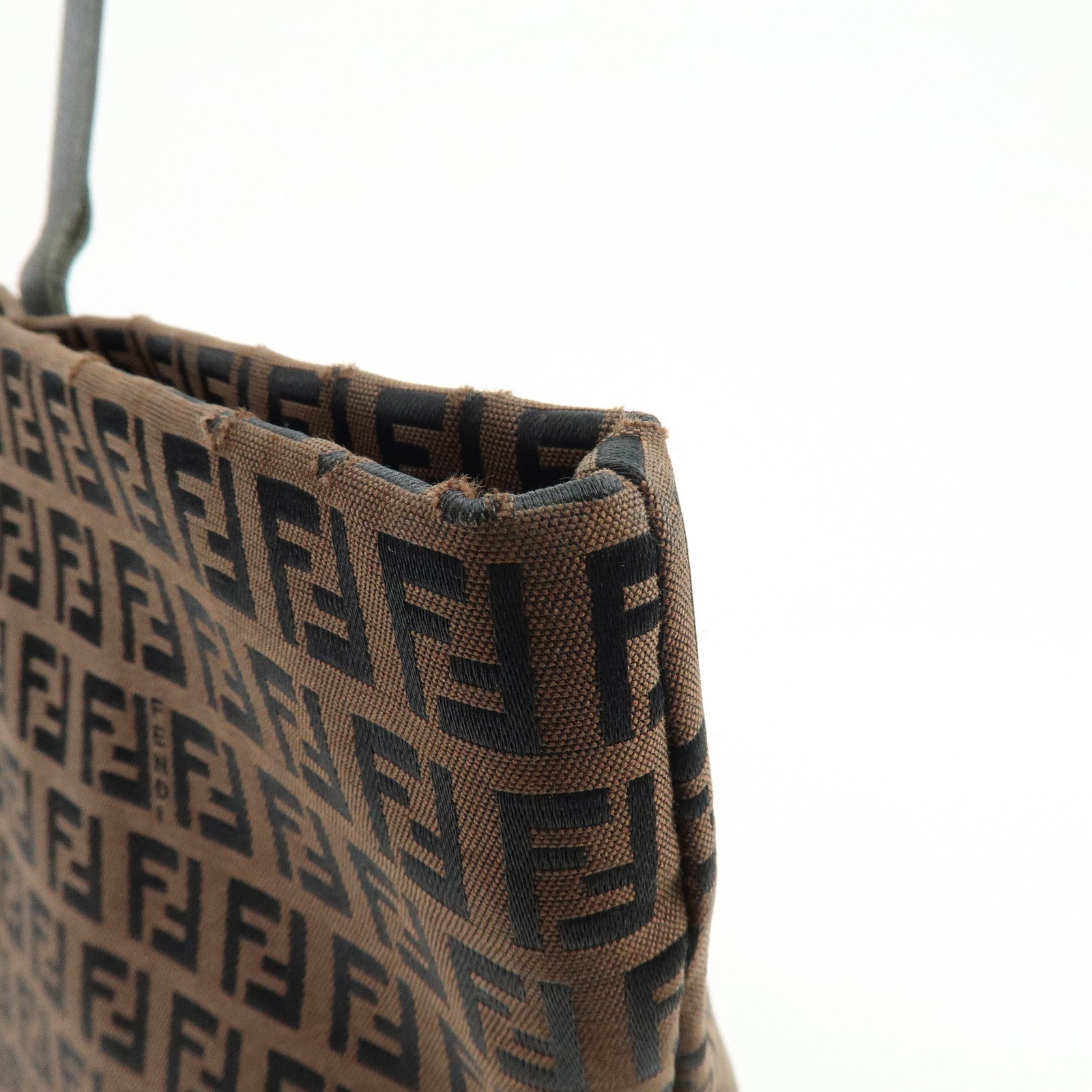 FENDI Zucchino Canvas Leather Tote Bag Shoulder Bag Brown 8BH025