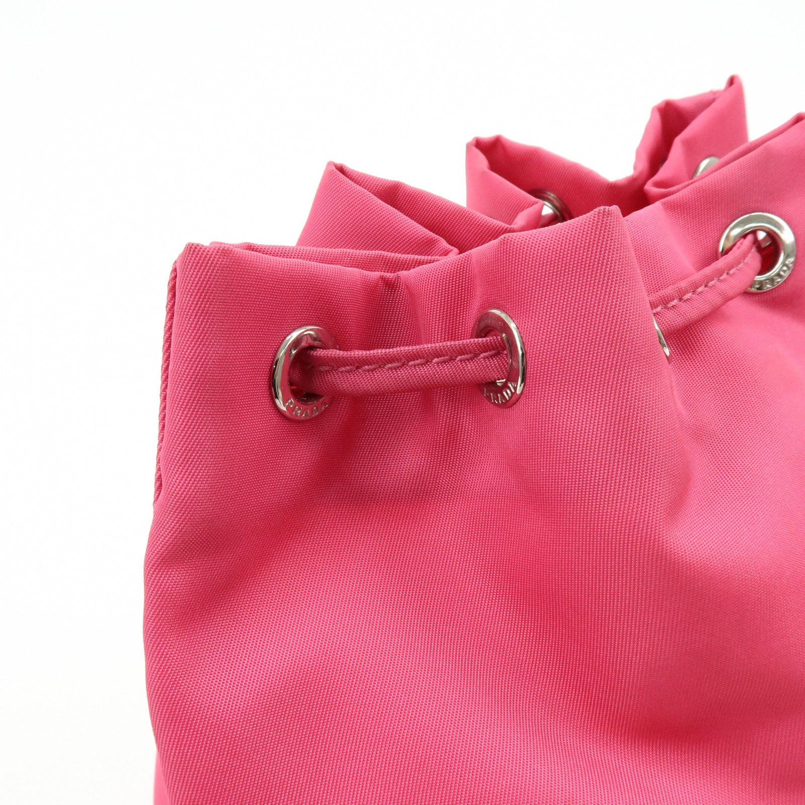 PRADA Triangle Logo Nylon Leather Drawstring Pouch Pink 1N0369