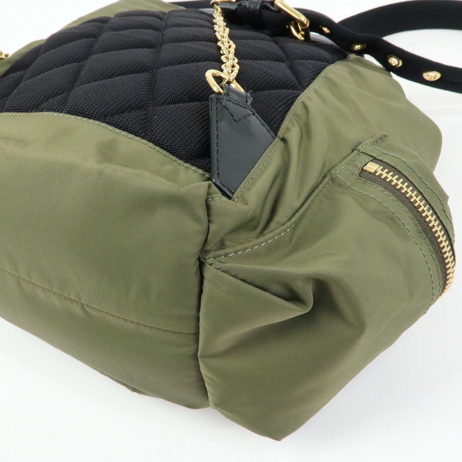 BURBERRY Logo Nylon Leather Backpack Rucksuck Khaki Black