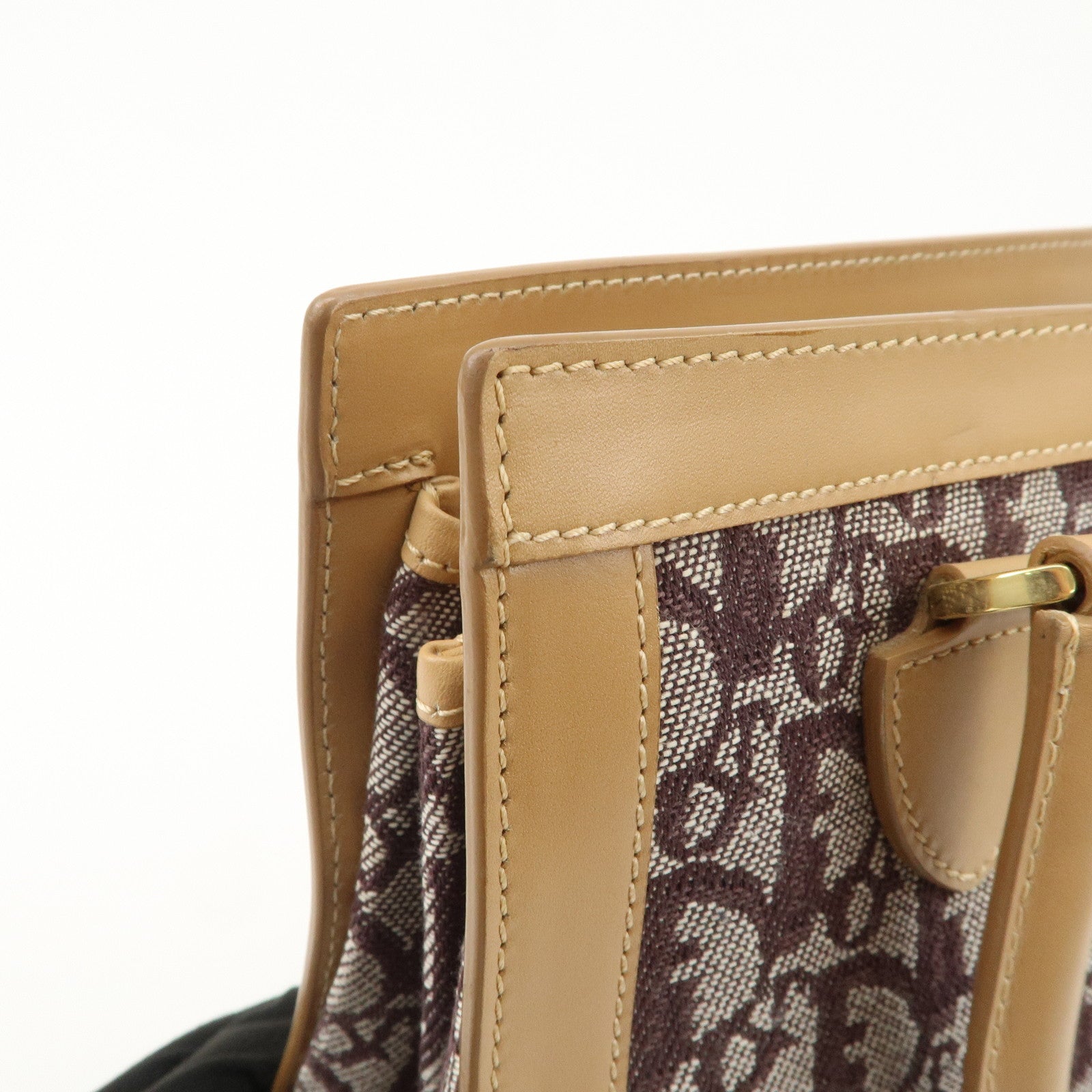 Christian Dior Trotter Jacquard Leather Hand Bag Brown Gold HDW