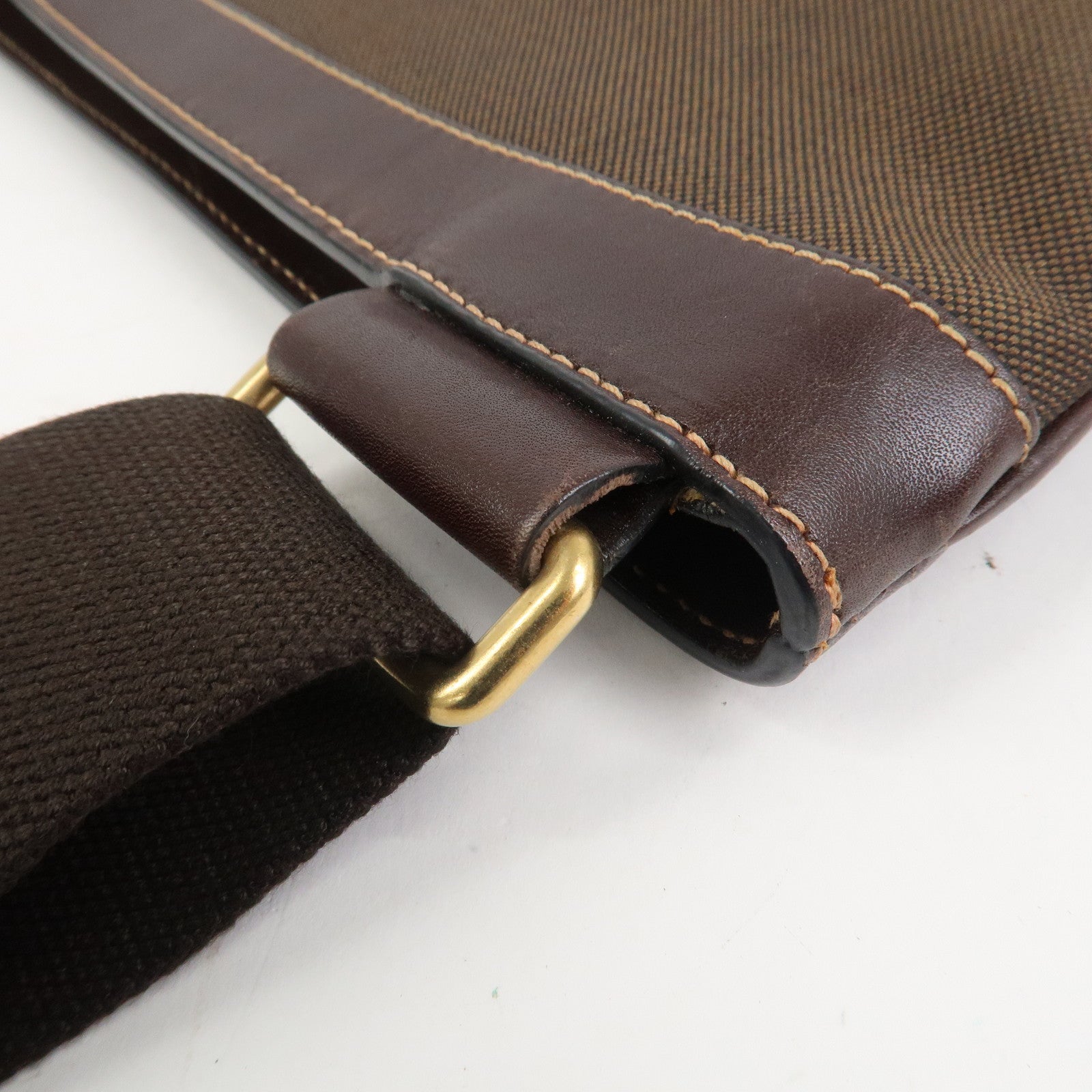 PRADA Logo Jacquard Leather Shoulder Bag Brown BT0537
