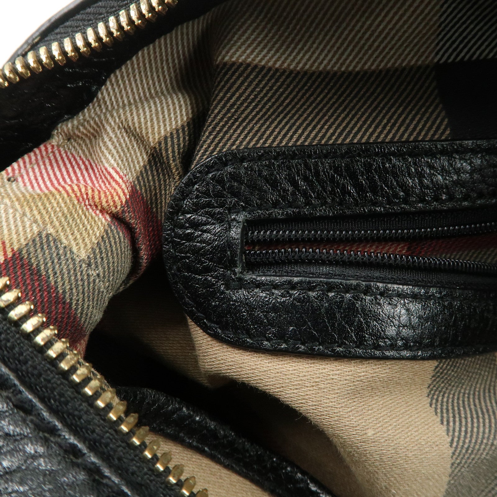 BURBERRY Leather Boston Bag Hand Bag Black Silver HDW