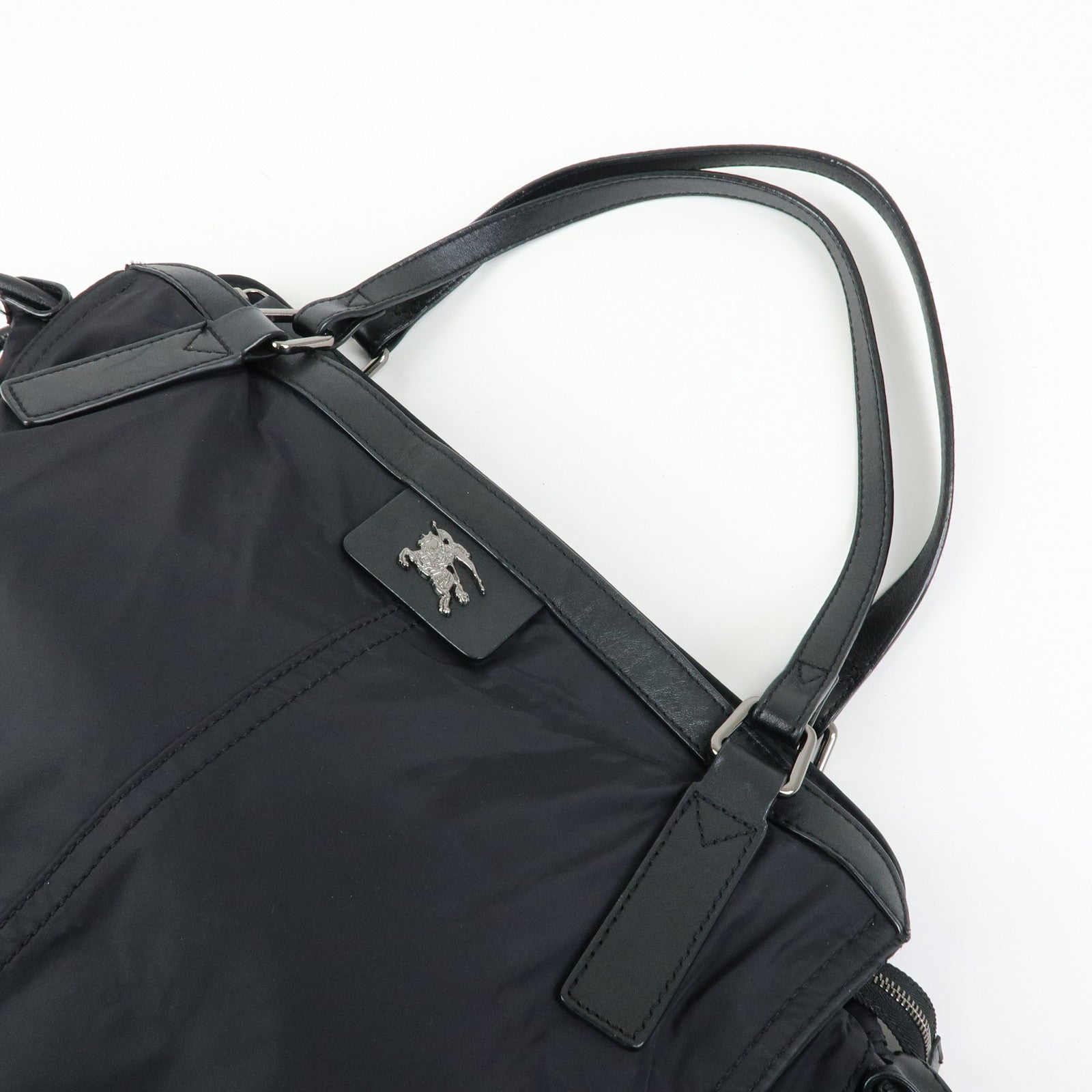 BURBERRY Nylon Leather Tote Bag Shoulder Bag Black