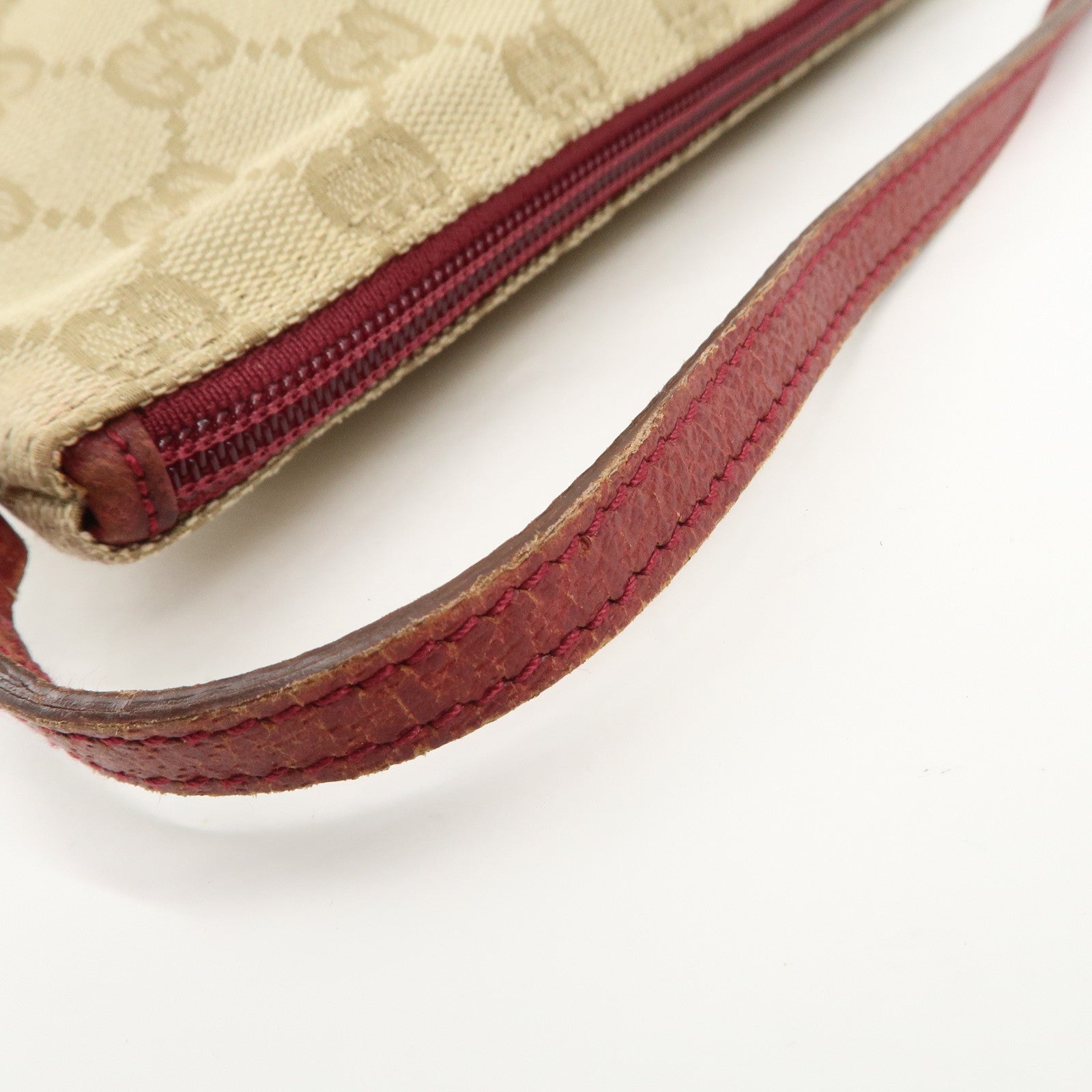 GUCCI Boat Bag GG Canvas Leather Hand Bag Pouch Beige Red 07198