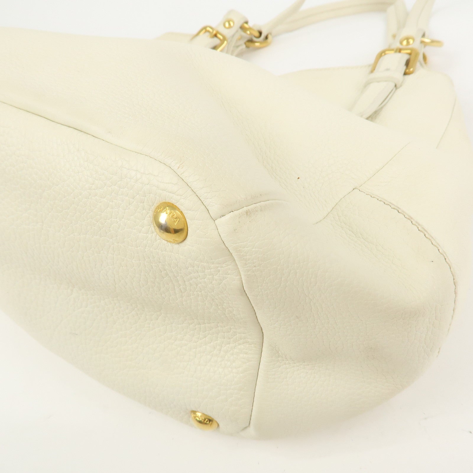 PRADA Logo Leather Shoulder Bag Hand Bag Ivory Gold BR4085