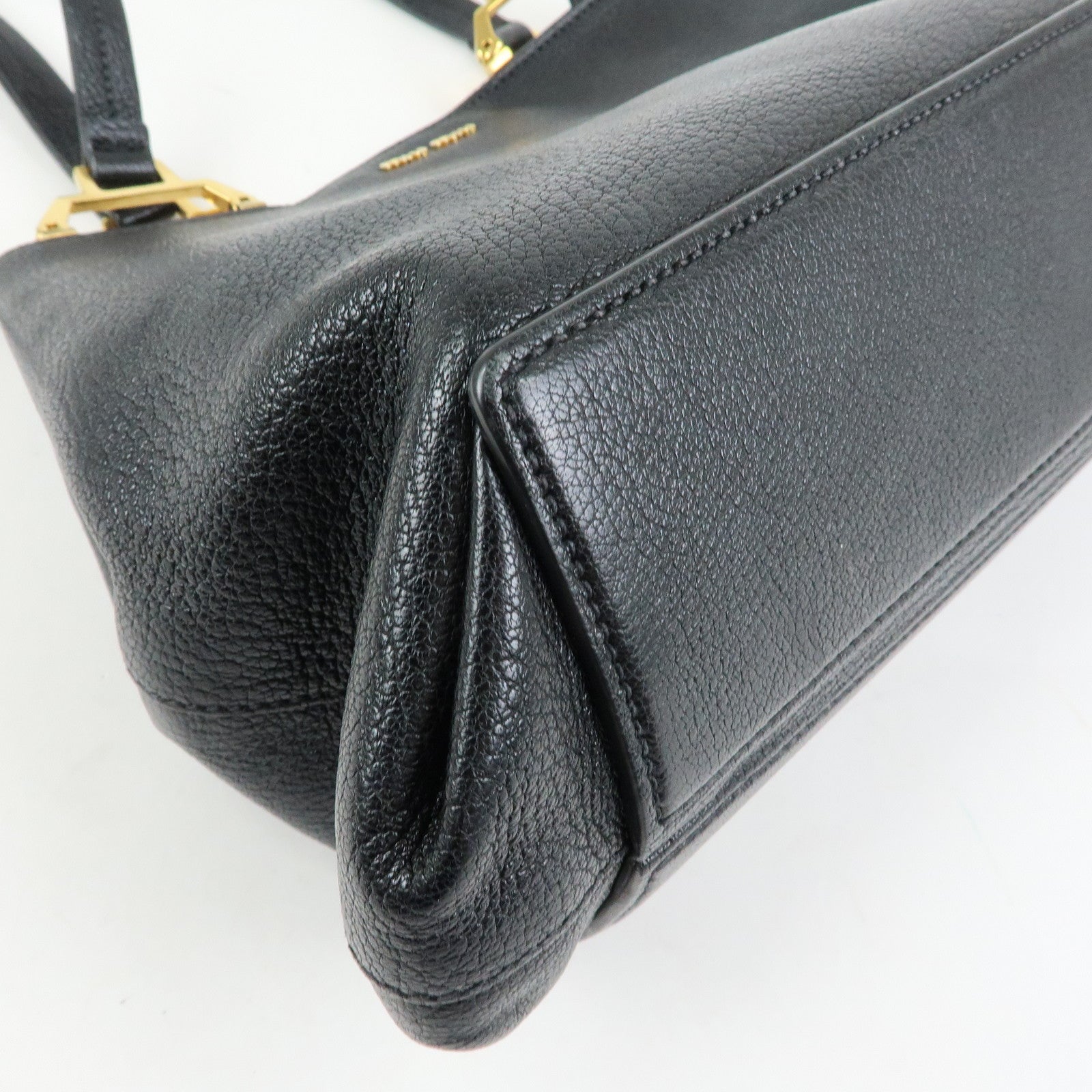MIU MIU Madras Leather Tote Bag Hand Bag Shoulder Bag Black 5BG025