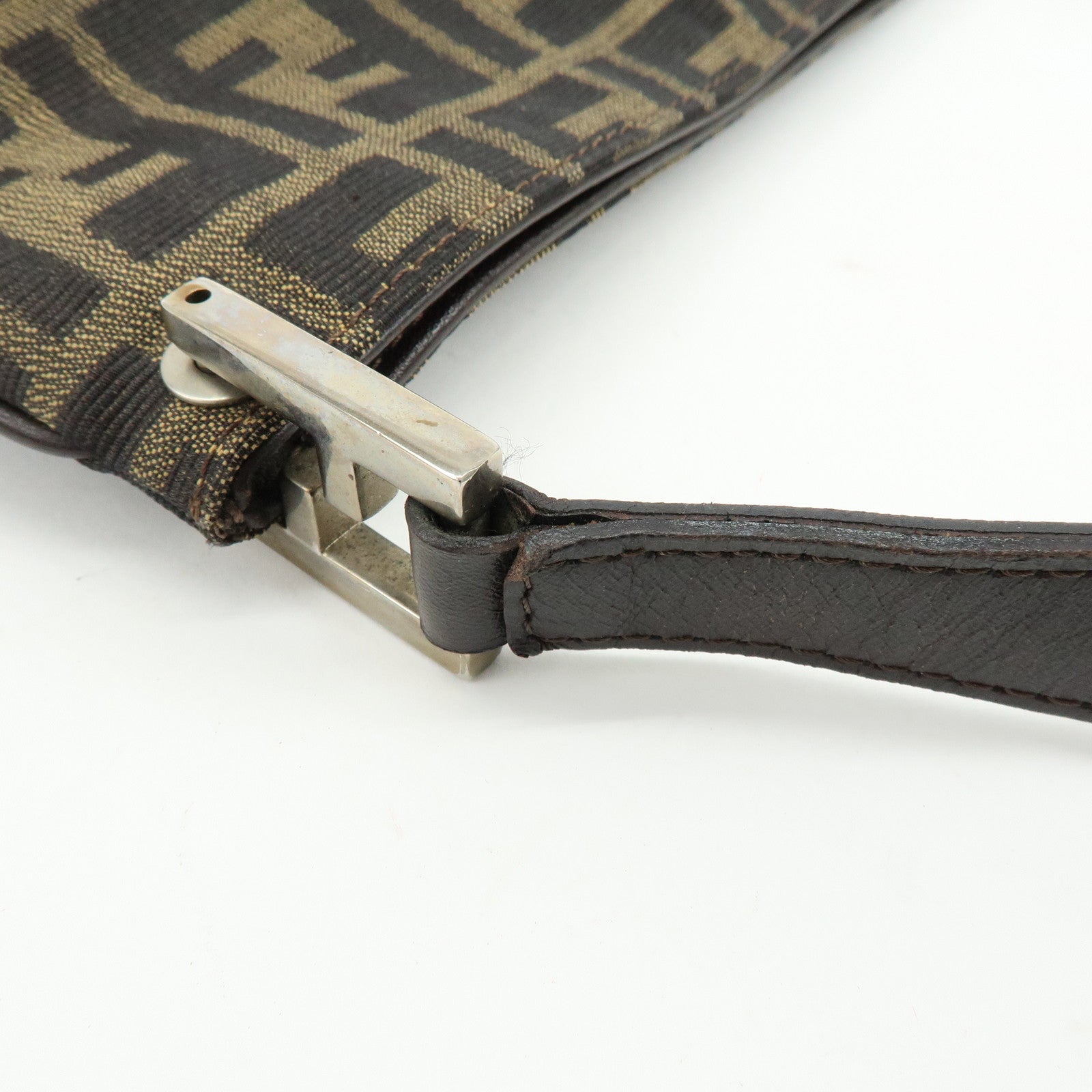 FENDI Zucca Canvas Leather Shoulder Bag Brown Black 83150820992