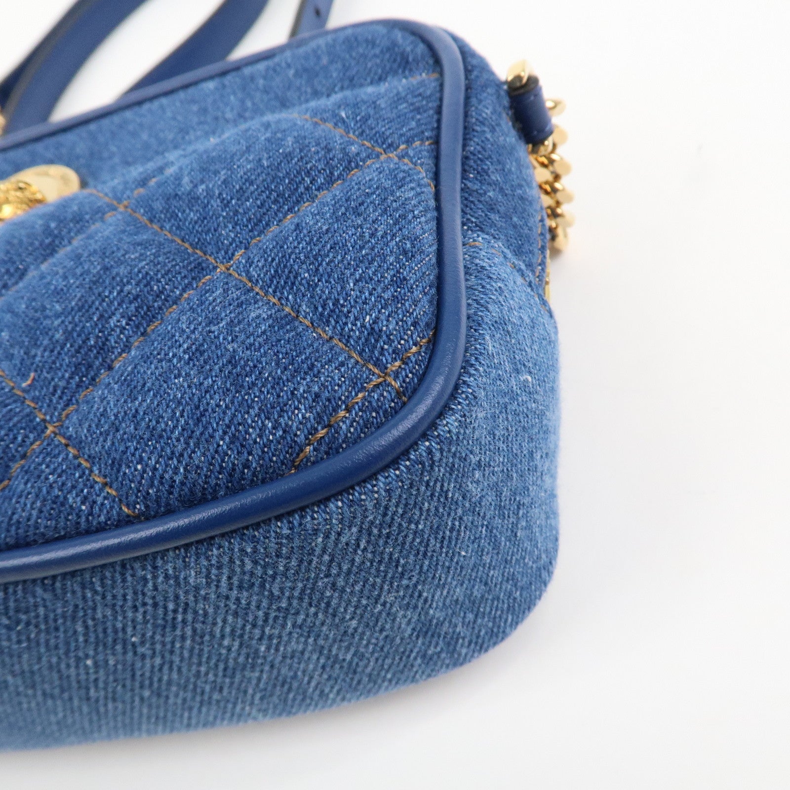 GIANNI VERSACE Denim Leather Chain Shoulder Bag Blue
