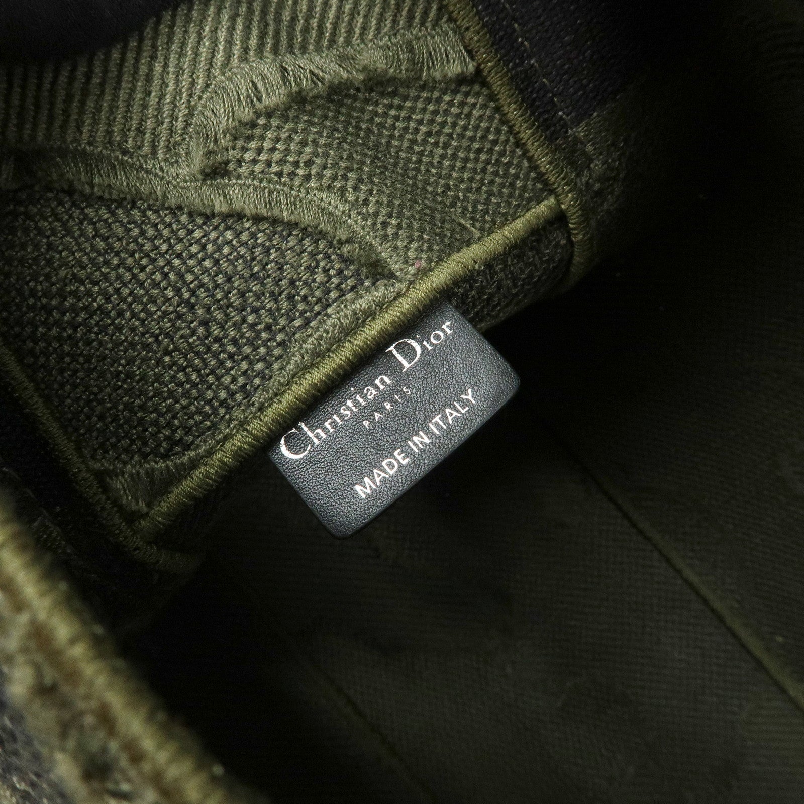 Christian Dior Dior Camp Cotton Canvas Shoulder Bag Khaki Black