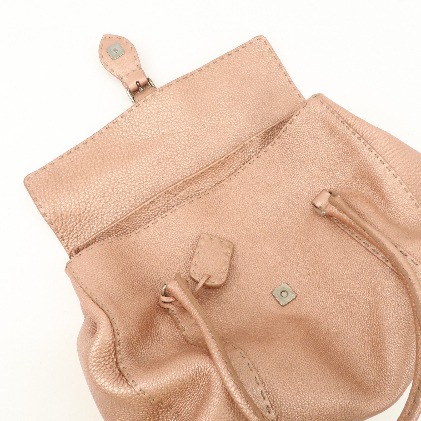 FENDI Selleria Leather Mini Linda Hand Bag Pink Silver Hardware 8BR458 Used