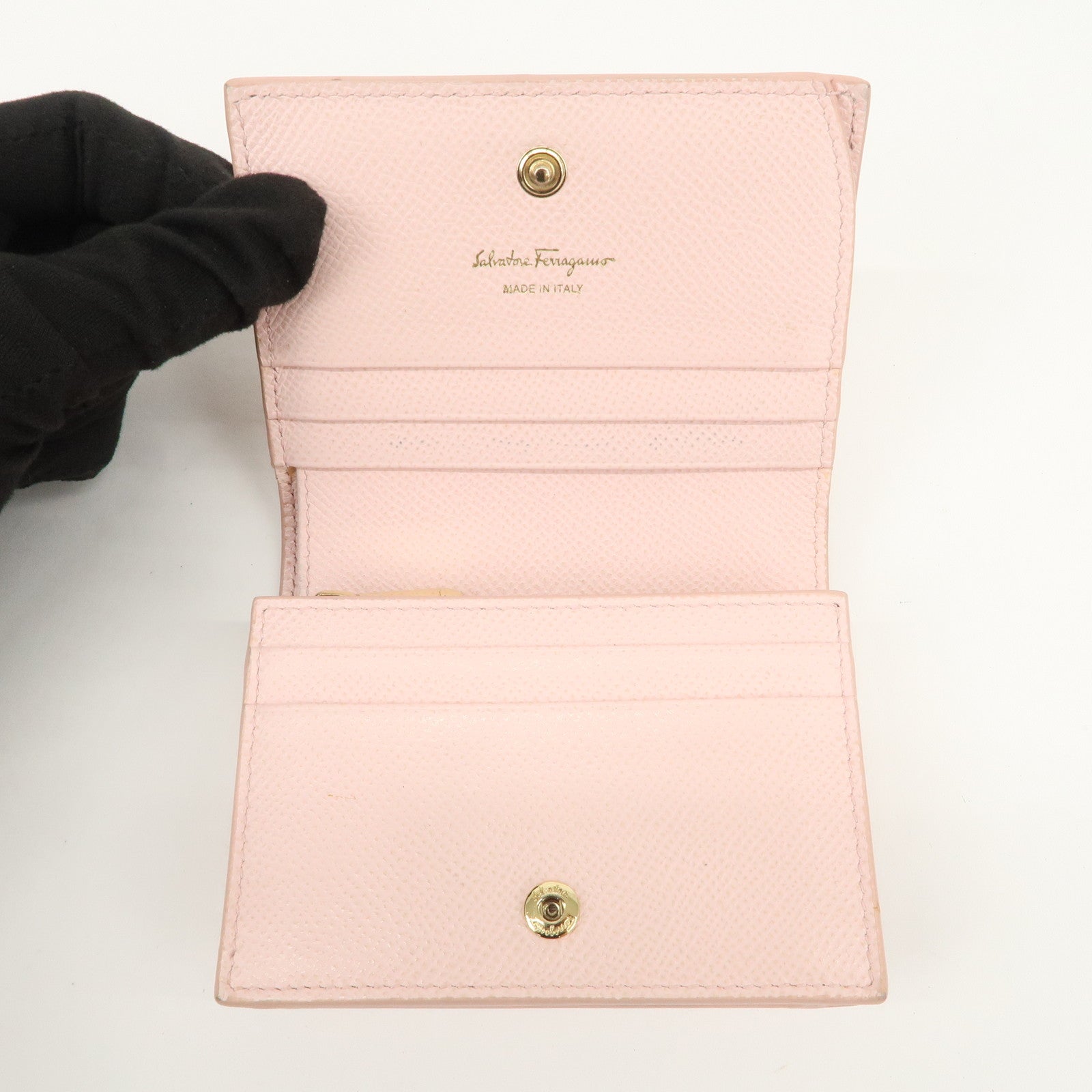 Ferragamo Gancini Vara Ribbon Set of 2 Wallet Black Pink