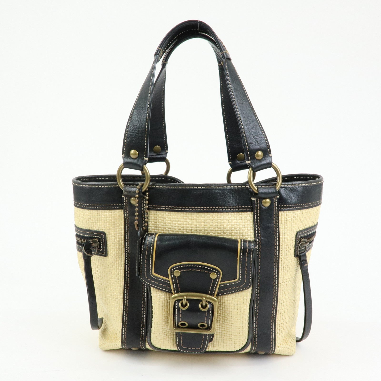 COACH renoma Set of 3 Raffia Leather Shoulder Bag Beige Blue Brown