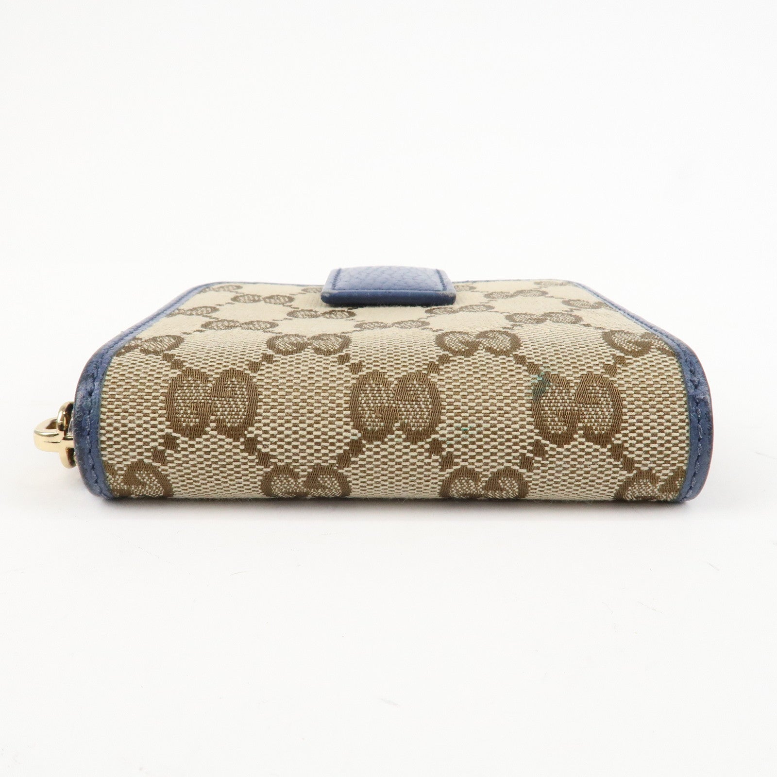GUCCI GG Canvas Leather Bi-Fold Wallet Beige Blue 346056 Used