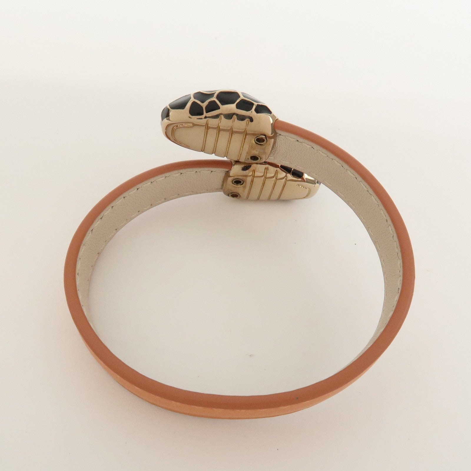 BVLGARI Serpenti Logo Leather Metal Bracelet Bangle Orange
