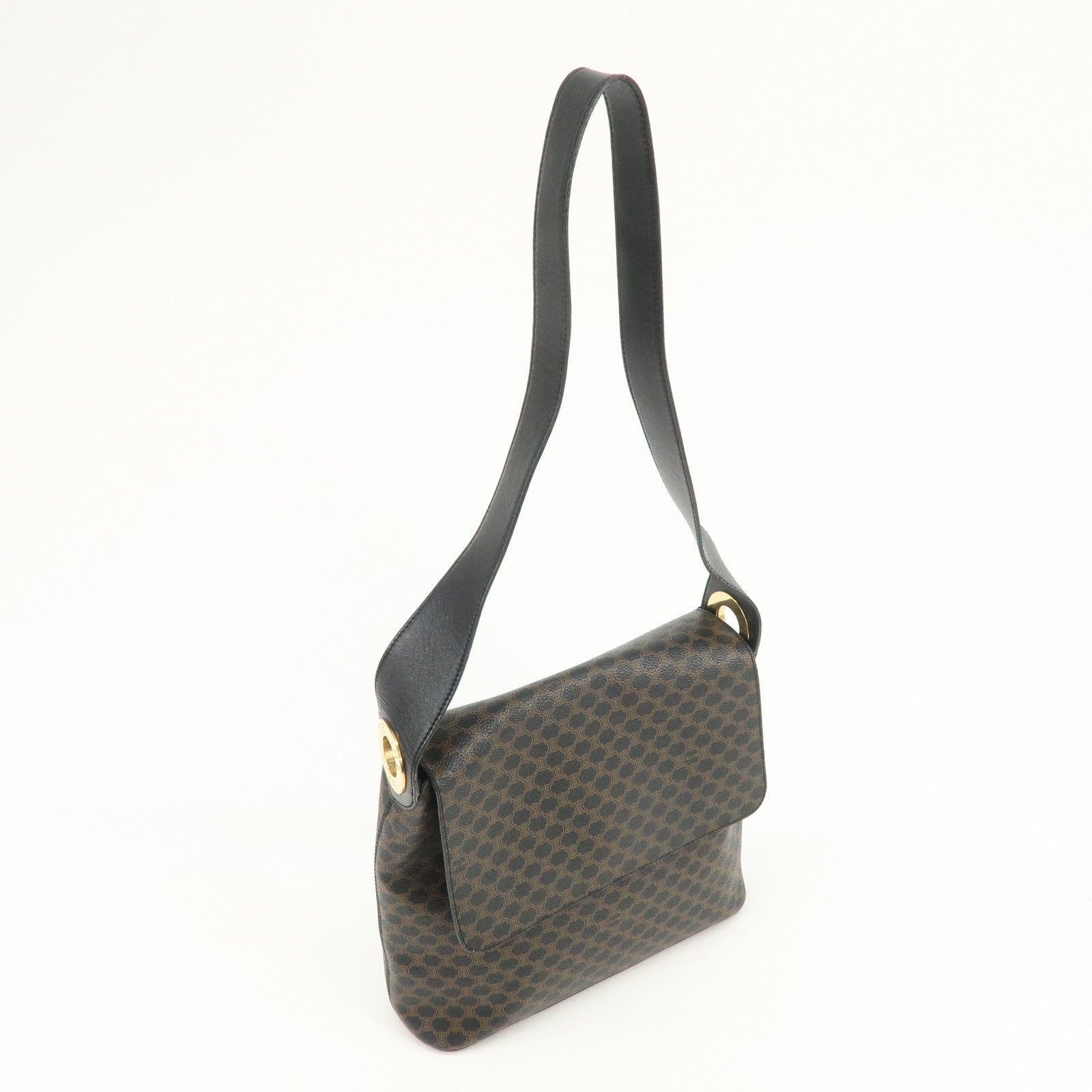 CELINE Macadam PVC Leather Shoulder Bag Hand Bag Black Brown